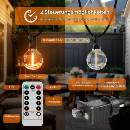 Thumbnail 1 de Hoteril LED-Lichterkette Außen 30 m, 8 Leuchtmodi – wetterfest mit 24-Volt Sicherheit