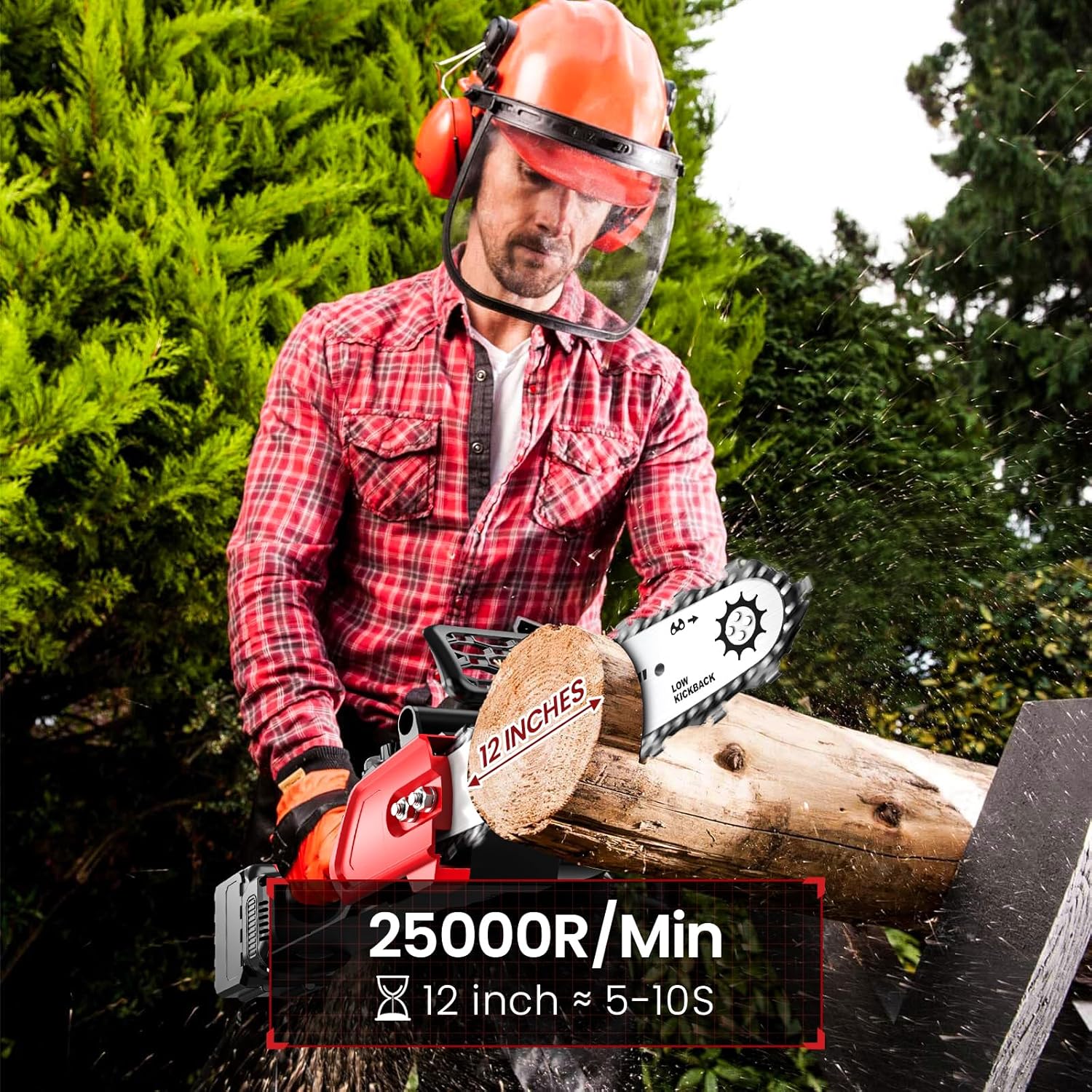 Thumbnail 3 de Electric Chainsaw 12" Cordless – 15 m/s with Dual 5.0Ah Batteries