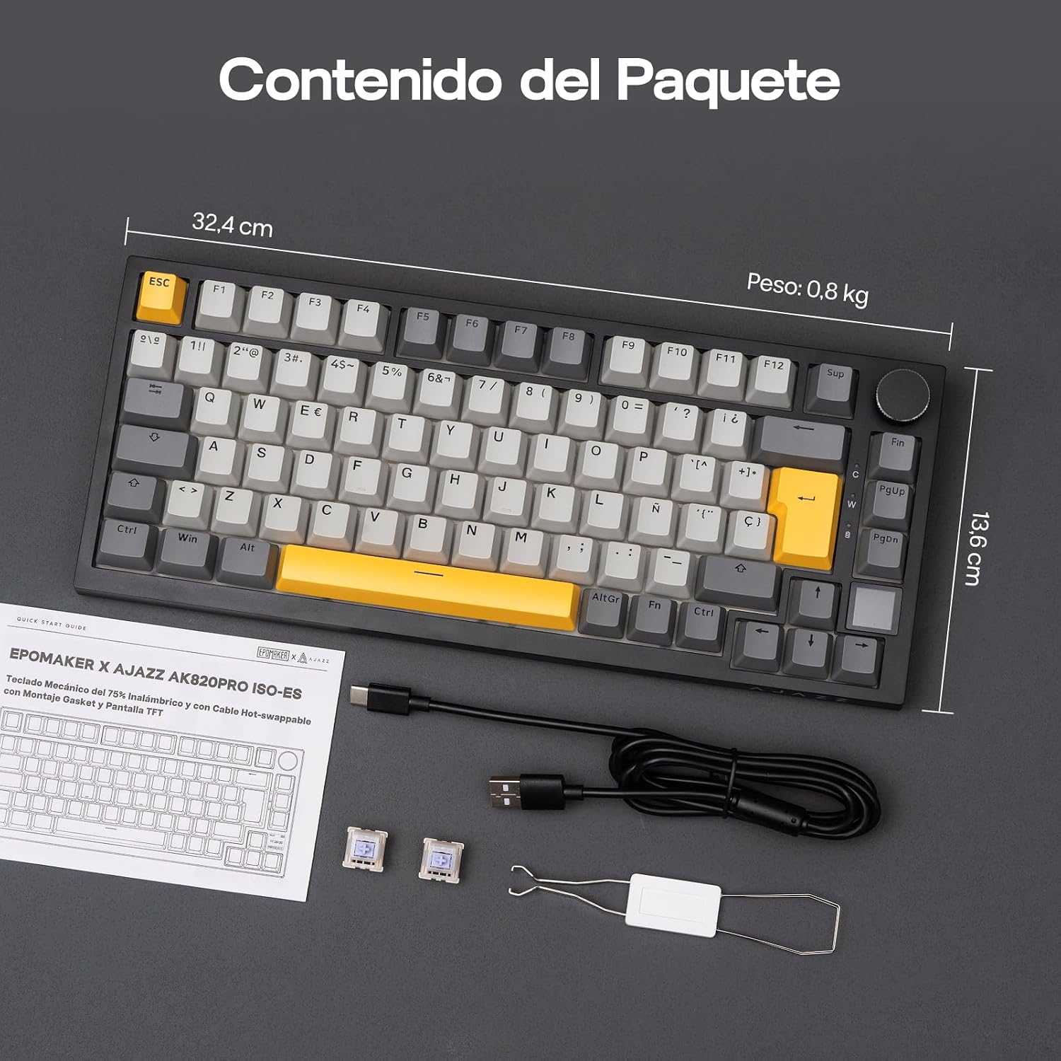 Thumbnail 6 de EPOMAKER Ajazz AK820 Pro ISO-ES: Teclado Mecánico Inalámbrico 75% con Pantalla TFT, Perilla y RGB para PC/Mac