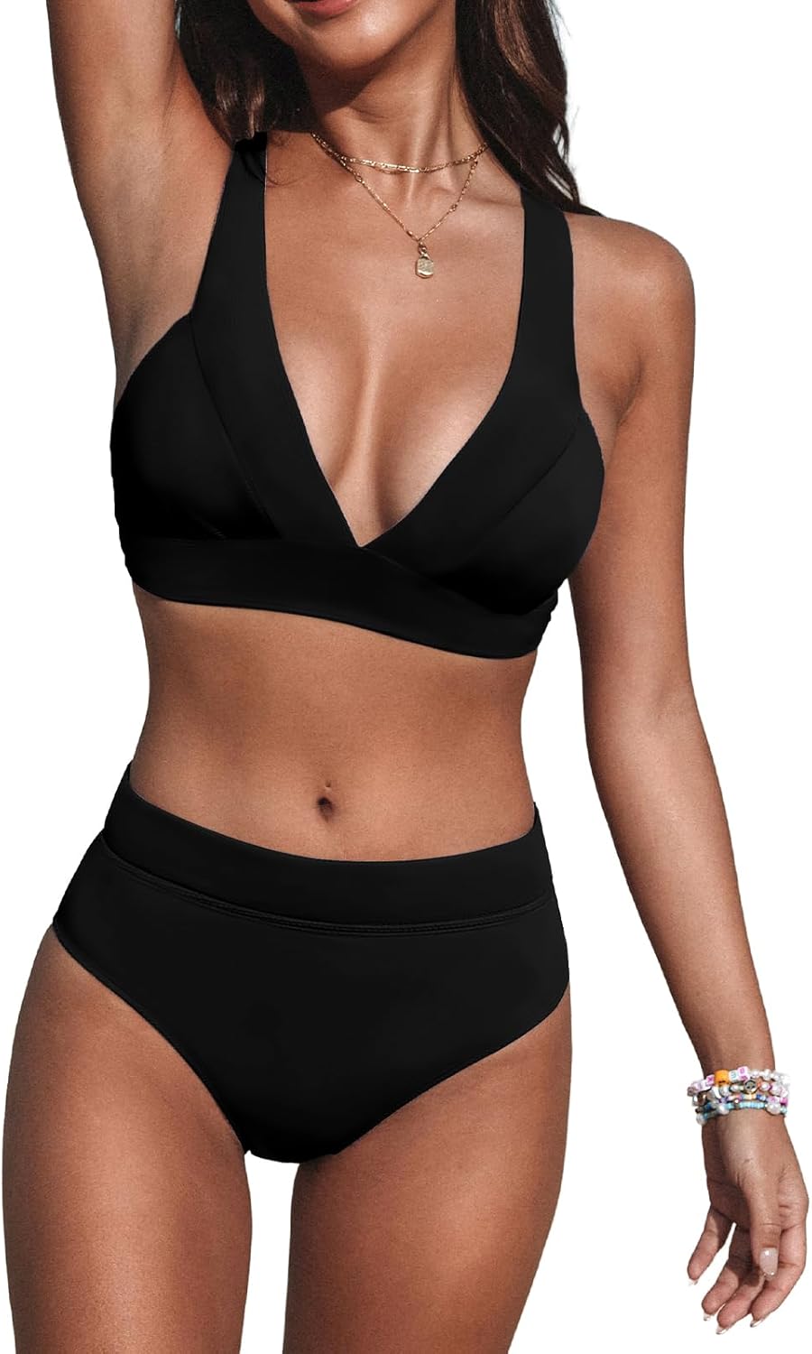 Thumbnail 6 de CUPSHE Ensemble bikini deux pièces pour femme – Taille haute, col en V profond, bretelles larges réglables, crochet dans le dos