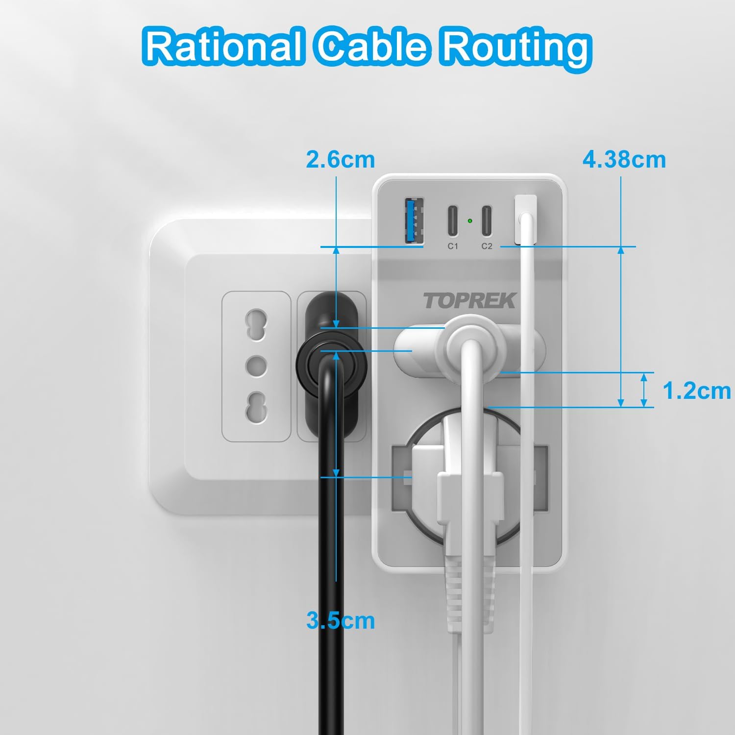 Thumbnail 3 de TOPREK Presa Multipla USB Salvaspazio 6 in 1 con Spina Italiana – 4000W/16A, 1 Schuko, 1 IT, 2 Type-C, 2 Type-A (Bianco)