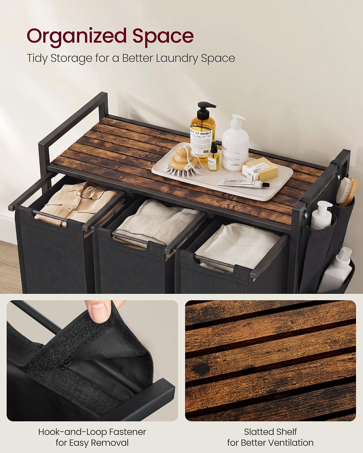 Detalle de VASAGLE Laundry Hamper, 3 Pull-Out Bags