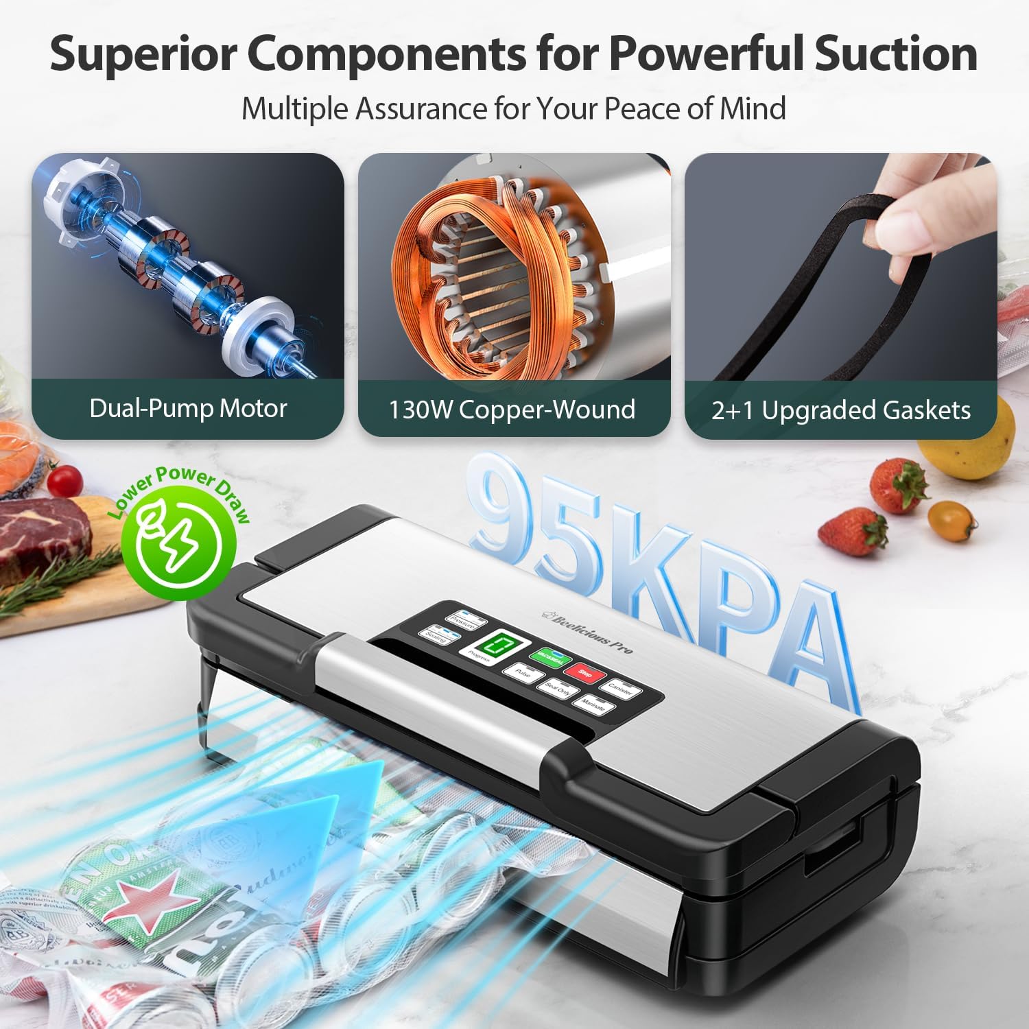Thumbnail 2 de 95kPa AquaLock Vacuum Sealer with Built-In Cutter and 2 Bag Rolls