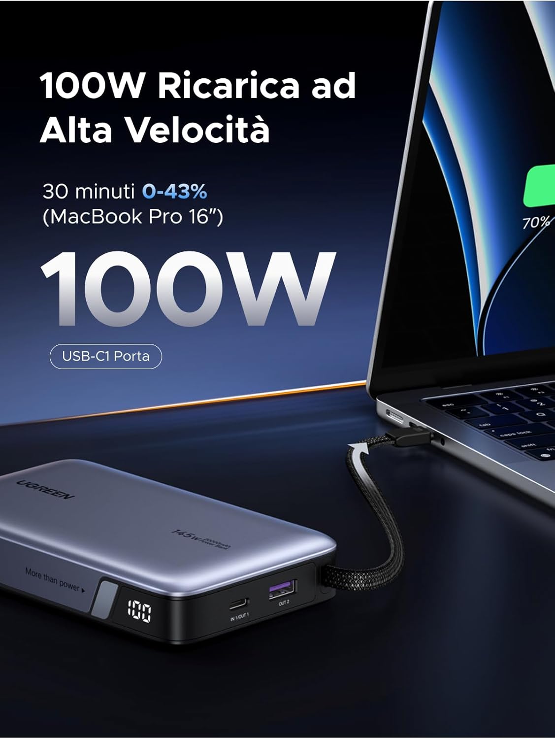 Thumbnail 2 de UGREEN Nexode Power Bank 20000mAh 145W con cavo USB-C integrato