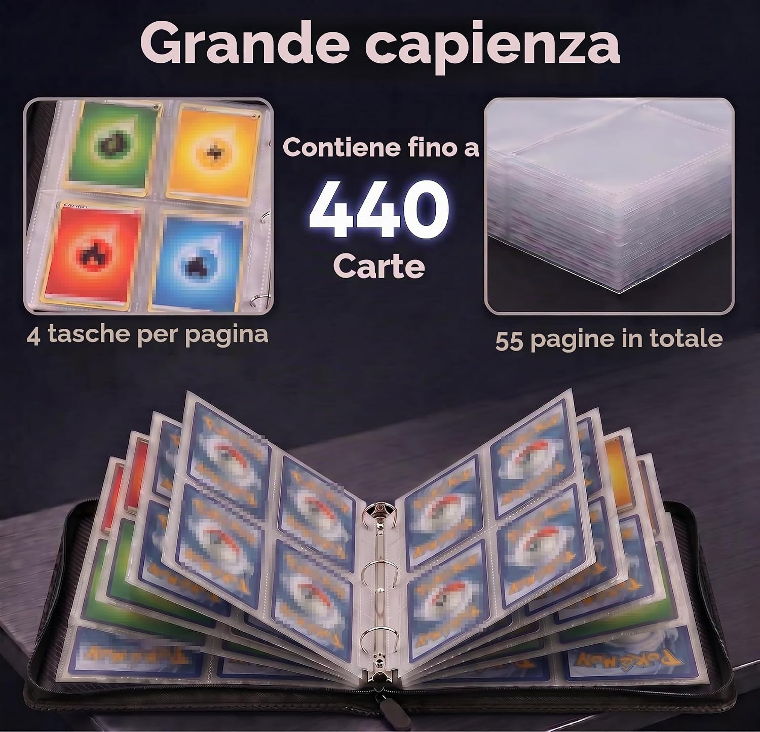 Thumbnail 2 de KORVORIA Album Porta Carte: 440 Tasche, 55 pagine, PU impermeabile, blu