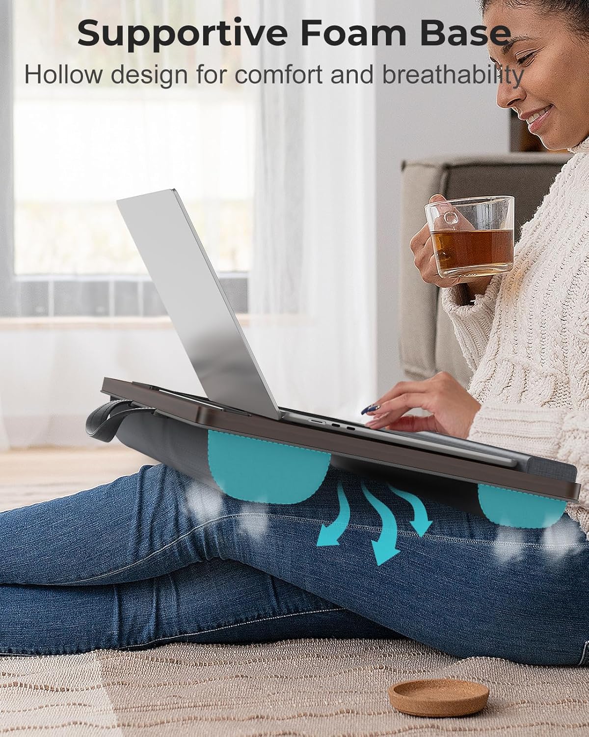Detalle 2 de Potuopy F9L Laptop Lap Desk, Cushioned Base, Mouse Pads and Phone Slots