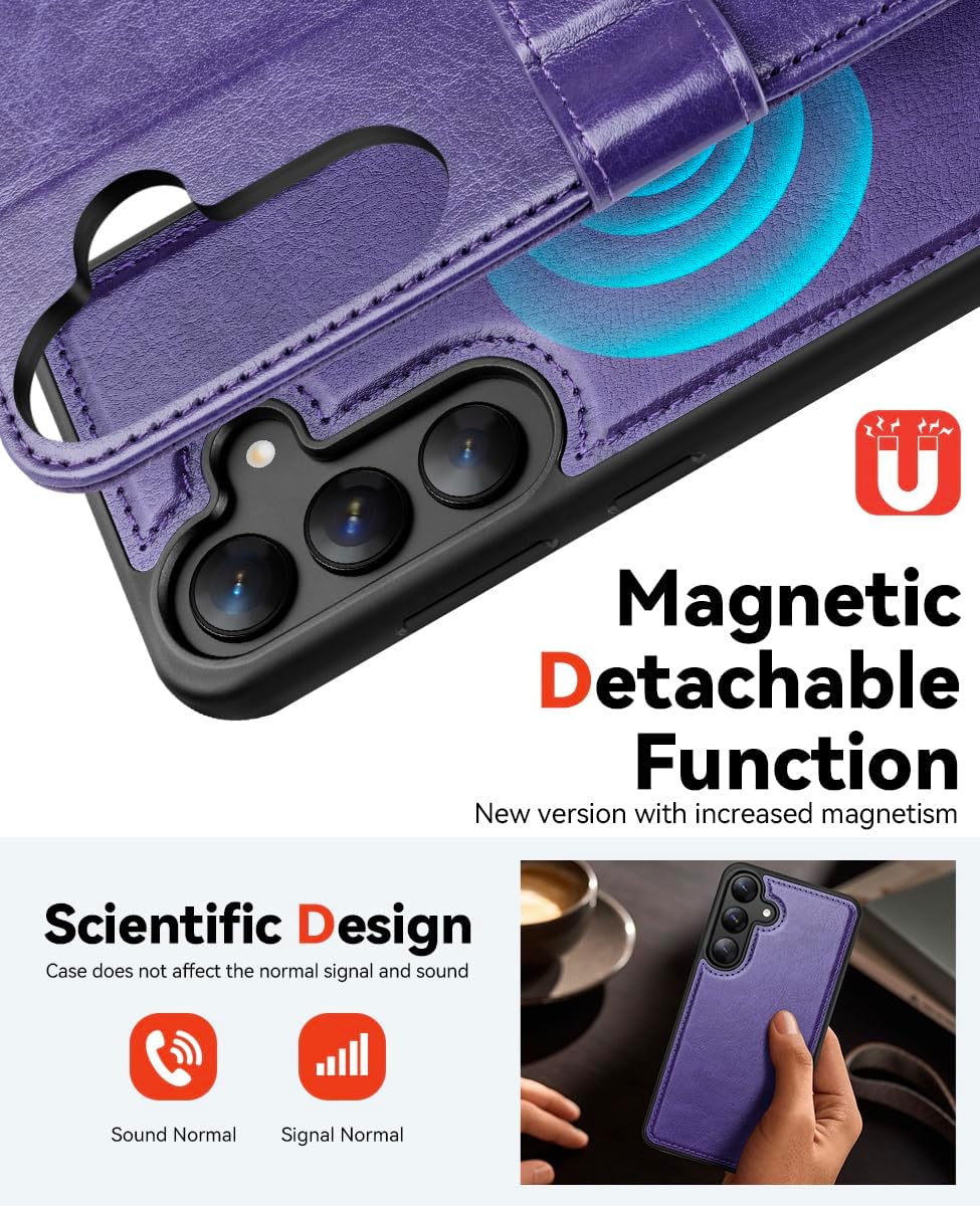 Detalle de OCASE 2in1 Hülle für Samsung Galaxy S25 – Abnehmbare magnetische Hülle, Kartenfach, RFID-Schutz, Violett