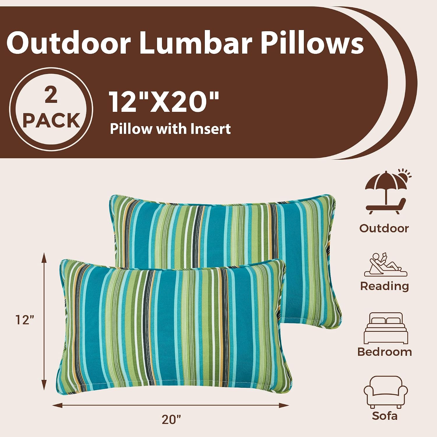 Detalle 2 de FUNHOME Outdoor Lumbar Pillows, 12 x 20 Inch
