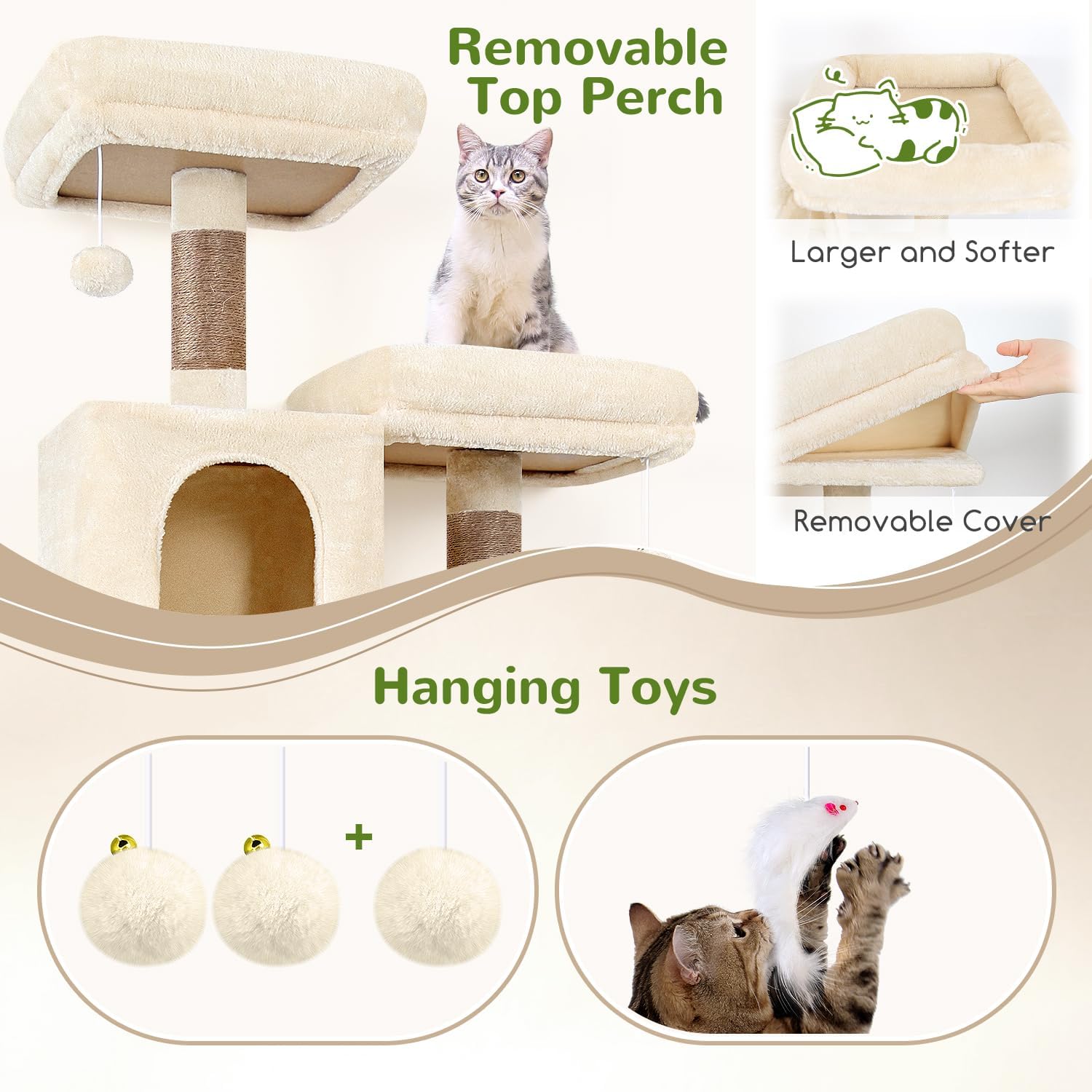 Detalle 2 de Globlazer F76 Cat Tree, 76.38-Inch, 7 Levels, Sisal and Plush, Beige