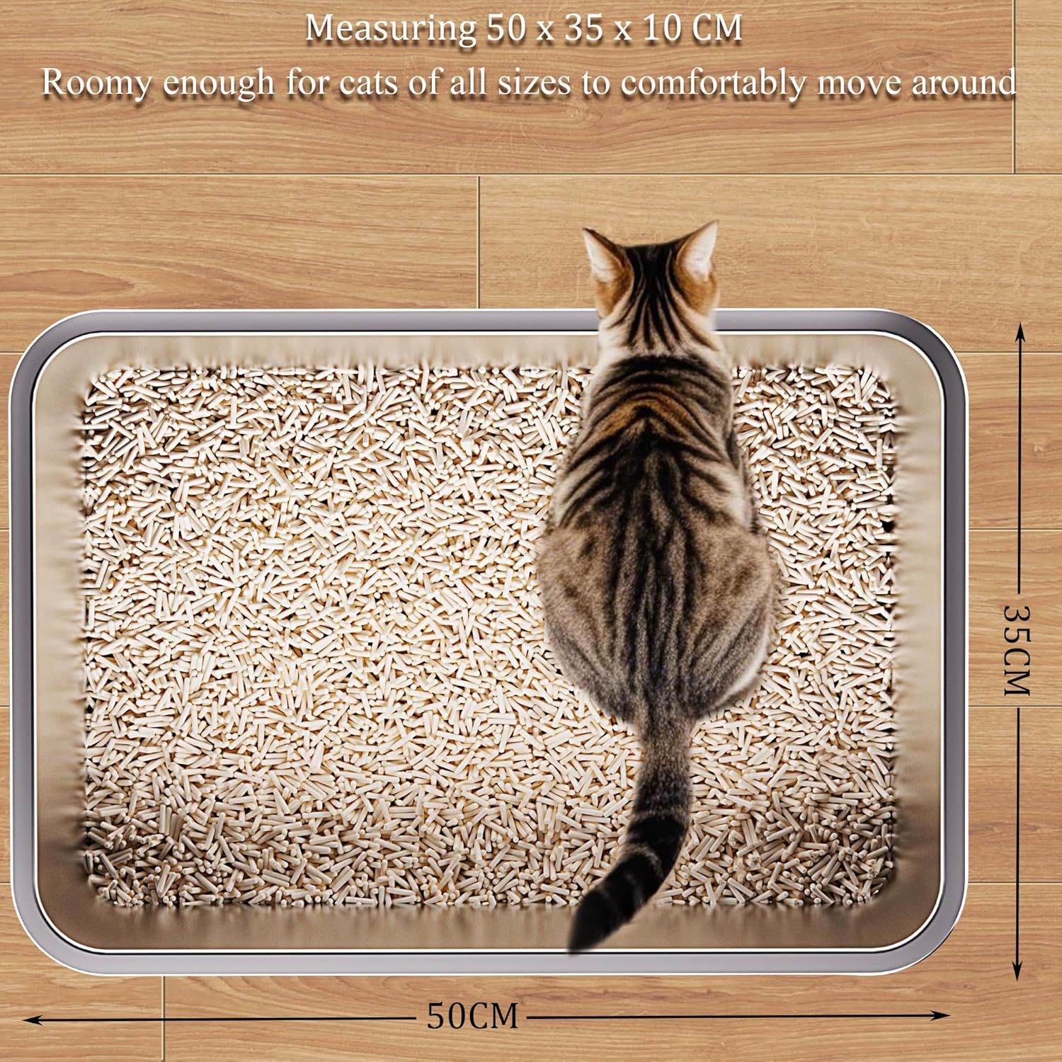 Detalle de Vealind Stainless Steel Cat Litter Tray 50L – Heavy Duty, Non-Stick, Easy to Clean