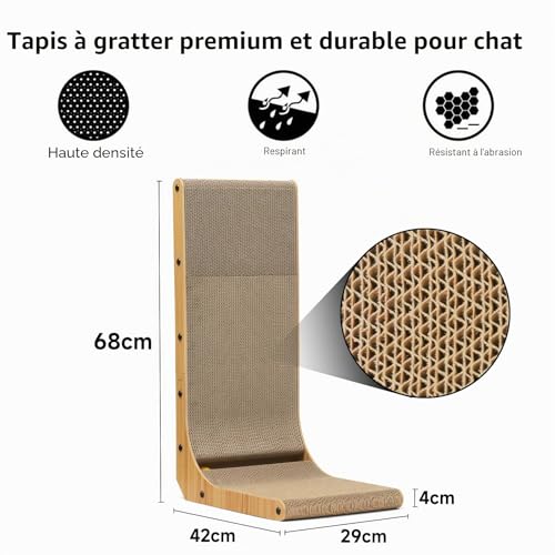 Thumbnail 2 de FUKUMARU Griffoir pour Chat en Forme de L – Tapis à Griffer en Carton (68 x 42 x 29 cm, 4 cm d’épaisseur)