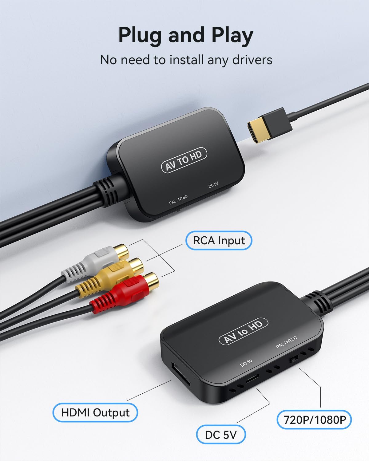 Thumbnail 1 de Viagkiki RCA to HDMI Composite AV Converter (Pink) – Chromecast Ready with HDMI Cable Included