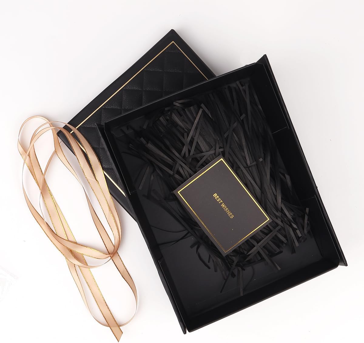 Detalle de Black Luxury Magnetic Gift Box with Lid, Ribbons and Gift Bag (Medium, 9.8 x 7 x 3.3 Inches)