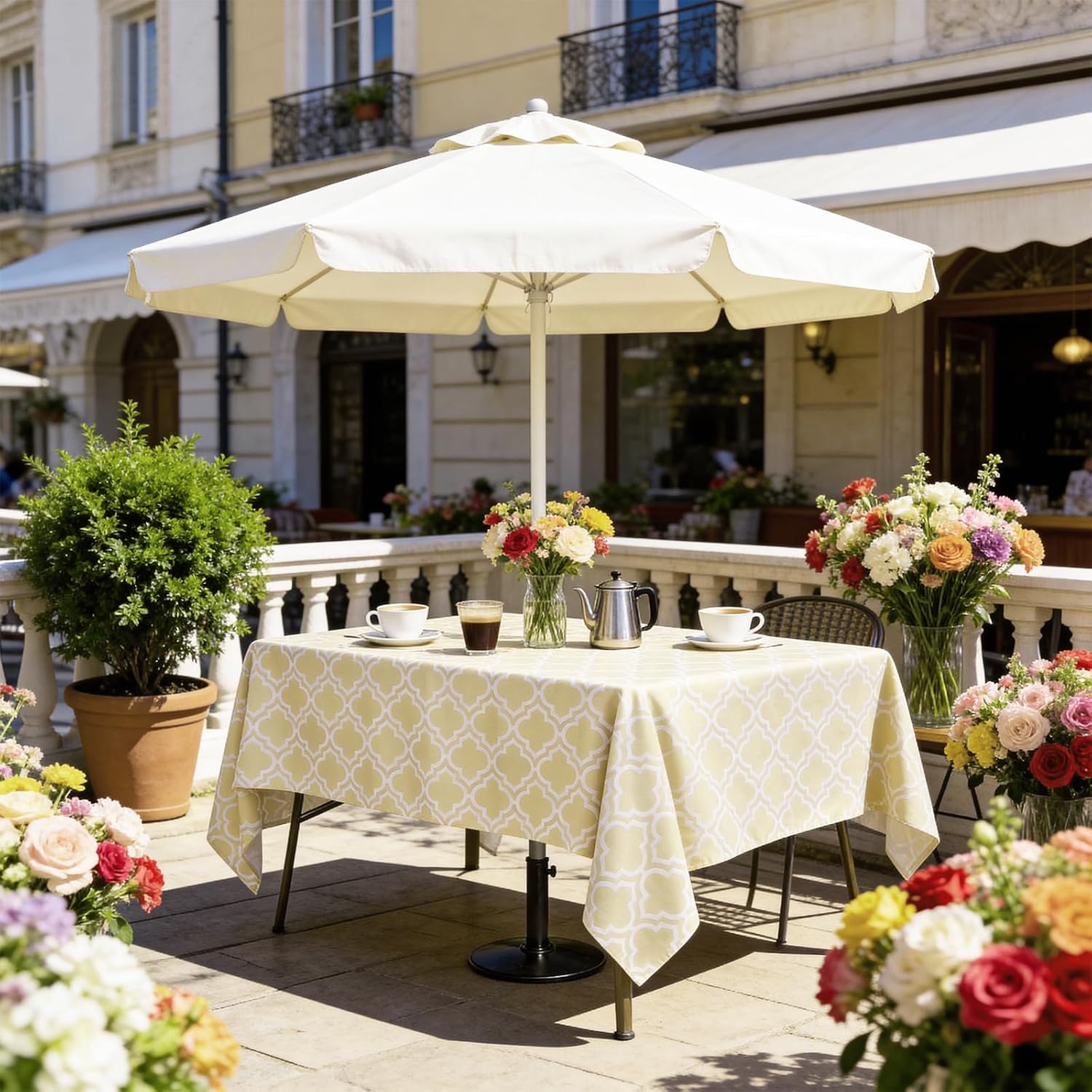 Thumbnail 4 de 3E Home 152 x 213cm water-resistant outdoor tablecloth with parasol hole and zipper (rectangle) – khaki lattice