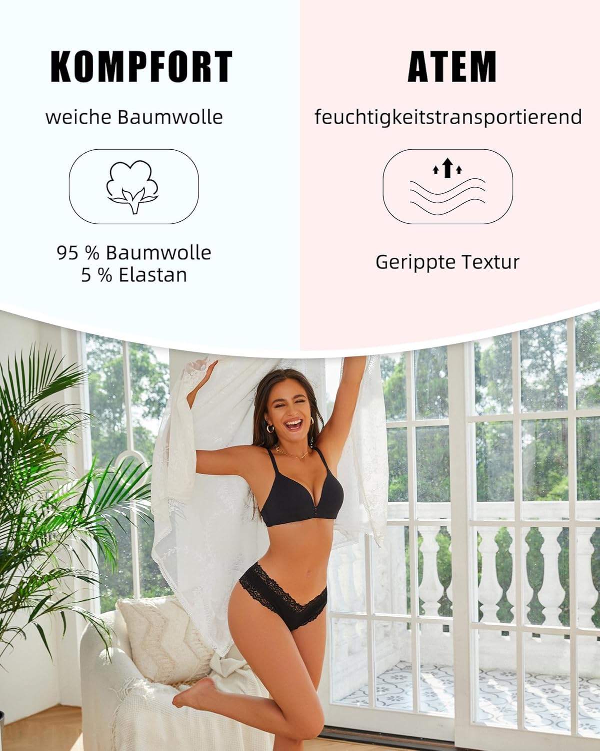 Thumbnail 1 de FINETOO Damen Brazilian-Slip Unterhosen aus Baumwolle mit Spitze – Mehrpack (6)