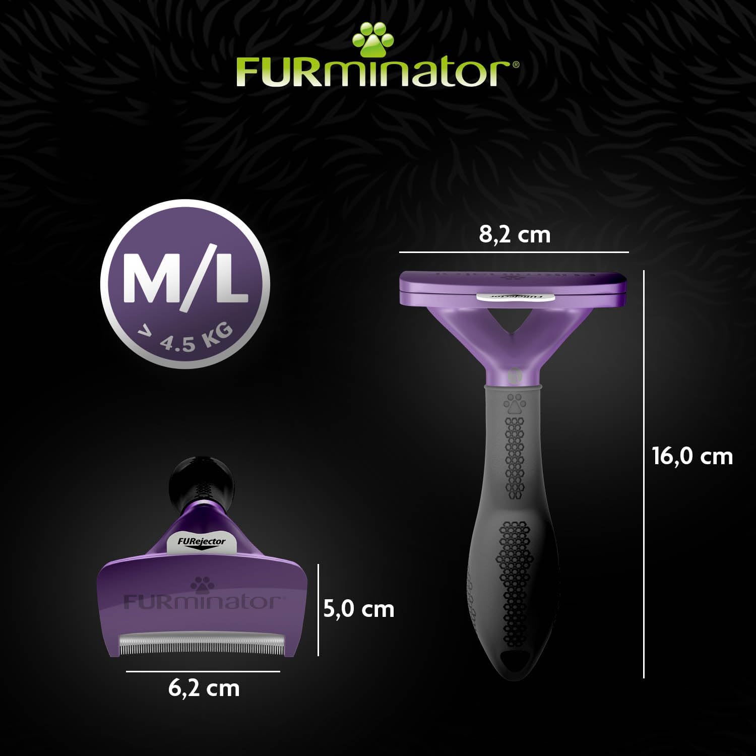 Detalle de FURMINATOR Outil de Toilettage pour Chat à Poils Courts — TMassive M/L, Poils Morts Éliminés 90 %, Manche Ergonomique, Nettoyage en 1 clic