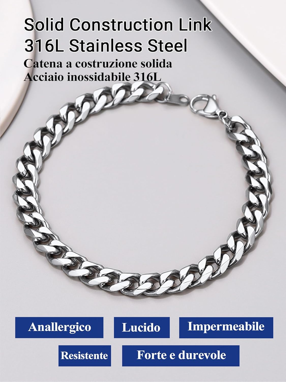 Thumbnail 2 de PROSTEEL Bracciale da uomo a catena cubana (acciaio inossidabile/18K placcato) larghezza 3/4/6/9/10/12 mm