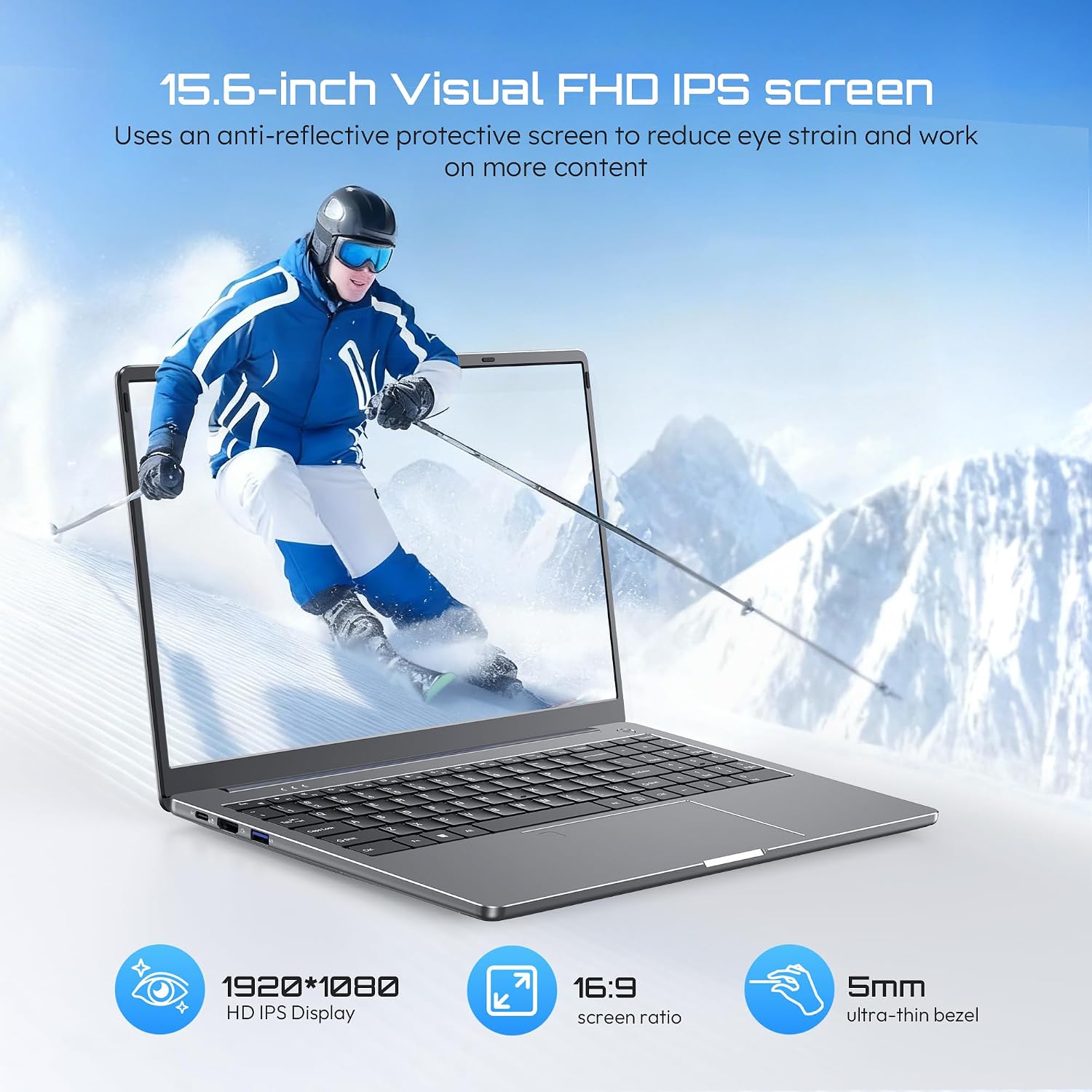 Detalle de QSXQSX S7Hi 15.6-Inch FHD Laptop, 6GB RAM, 128GB SSD, Celeron 5205U