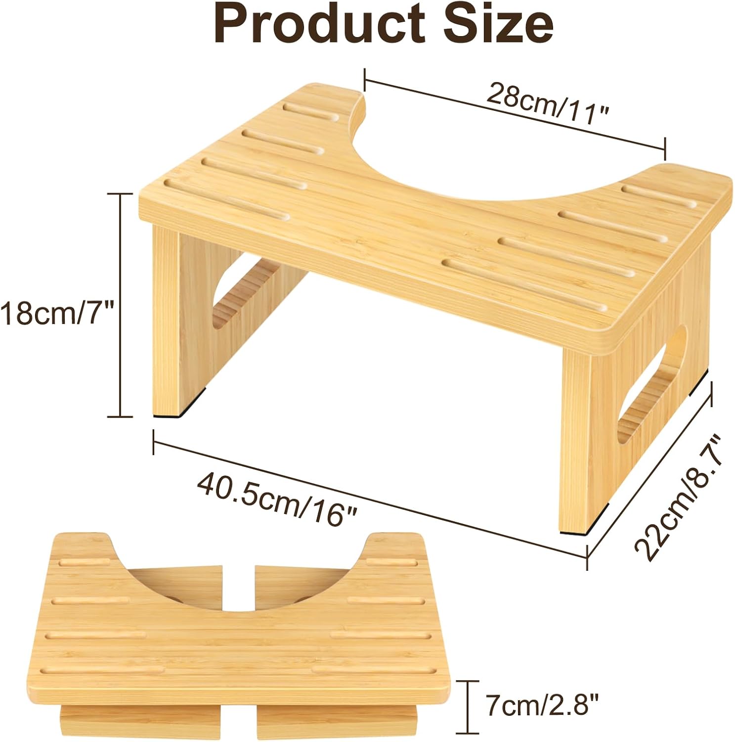 Thumbnail 2 de Tabouret de toilette en bois pliable QIANBAIYI — en bambou, pour adultes, 40,5 × 22 × 18 cm
