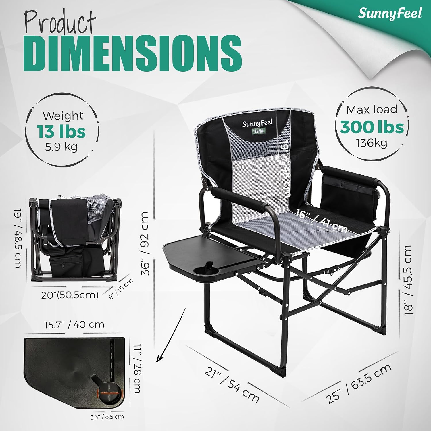 Thumbnail 2 de SunnyFeel Camping Directors Chair - Heavy Duty Oversized with Side Table