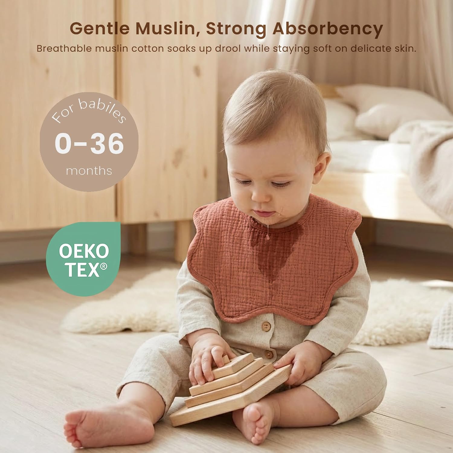 Detalle 2 de Konssy Muslin Baby Bibs 100% Cotton