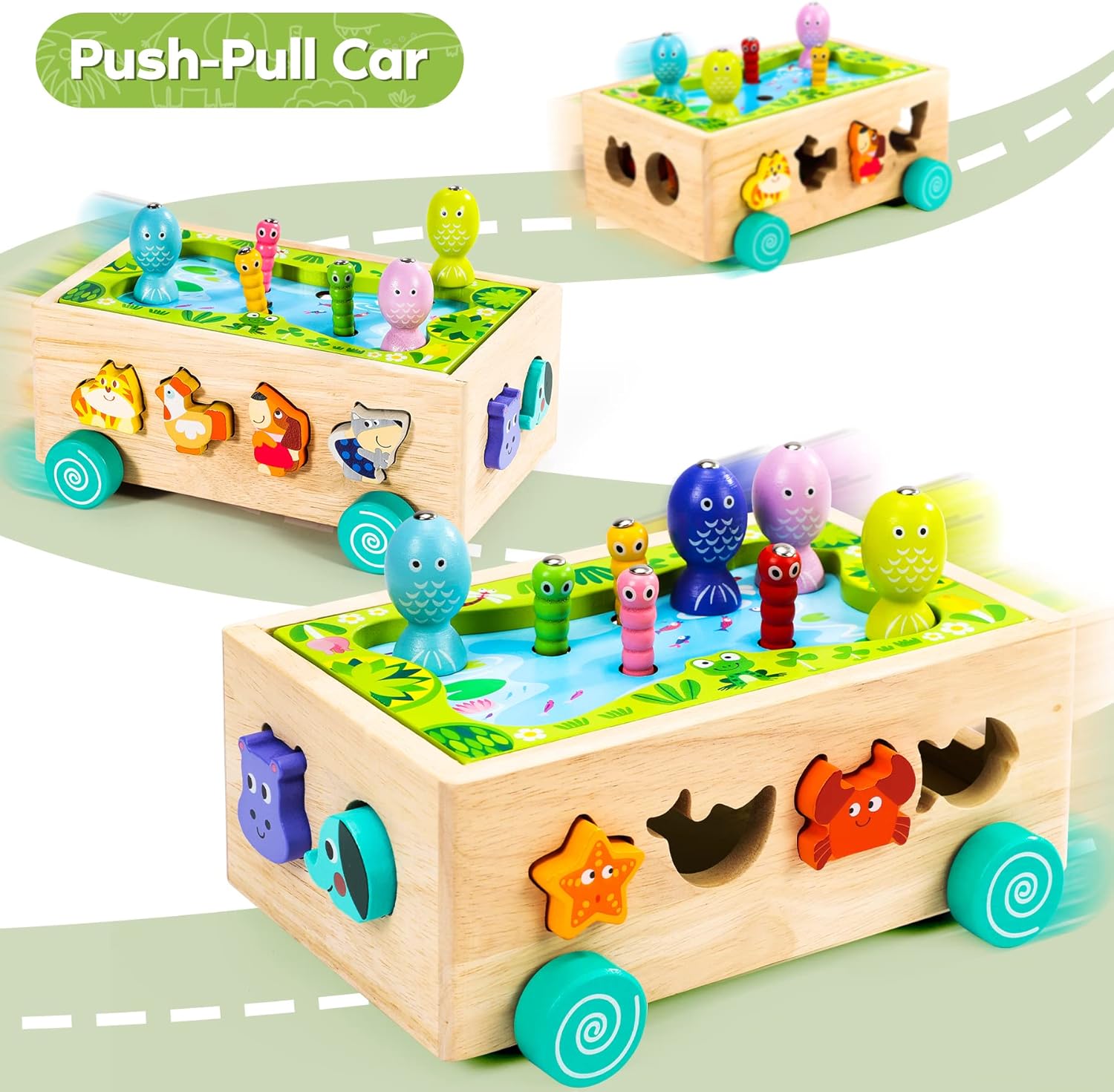 Detalle 2 de Montessori Wooden 6‑in‑1 Learning Toy 🎣