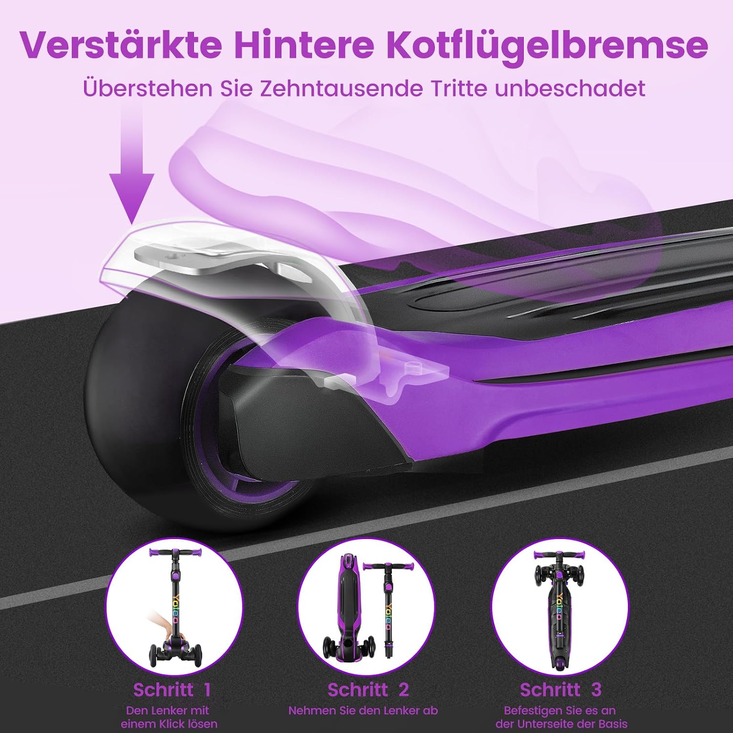 Detalle de YOLEO Roller Kinder – verstellbarer Kinderroller mit leuchtenden Rädern und schützender Dreiecksstruktur