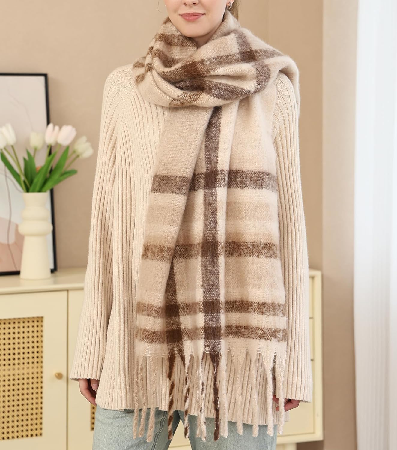 Thumbnail 6 de Double Couple Vintage Scarfs 70x200cm plaid shawl 🧣