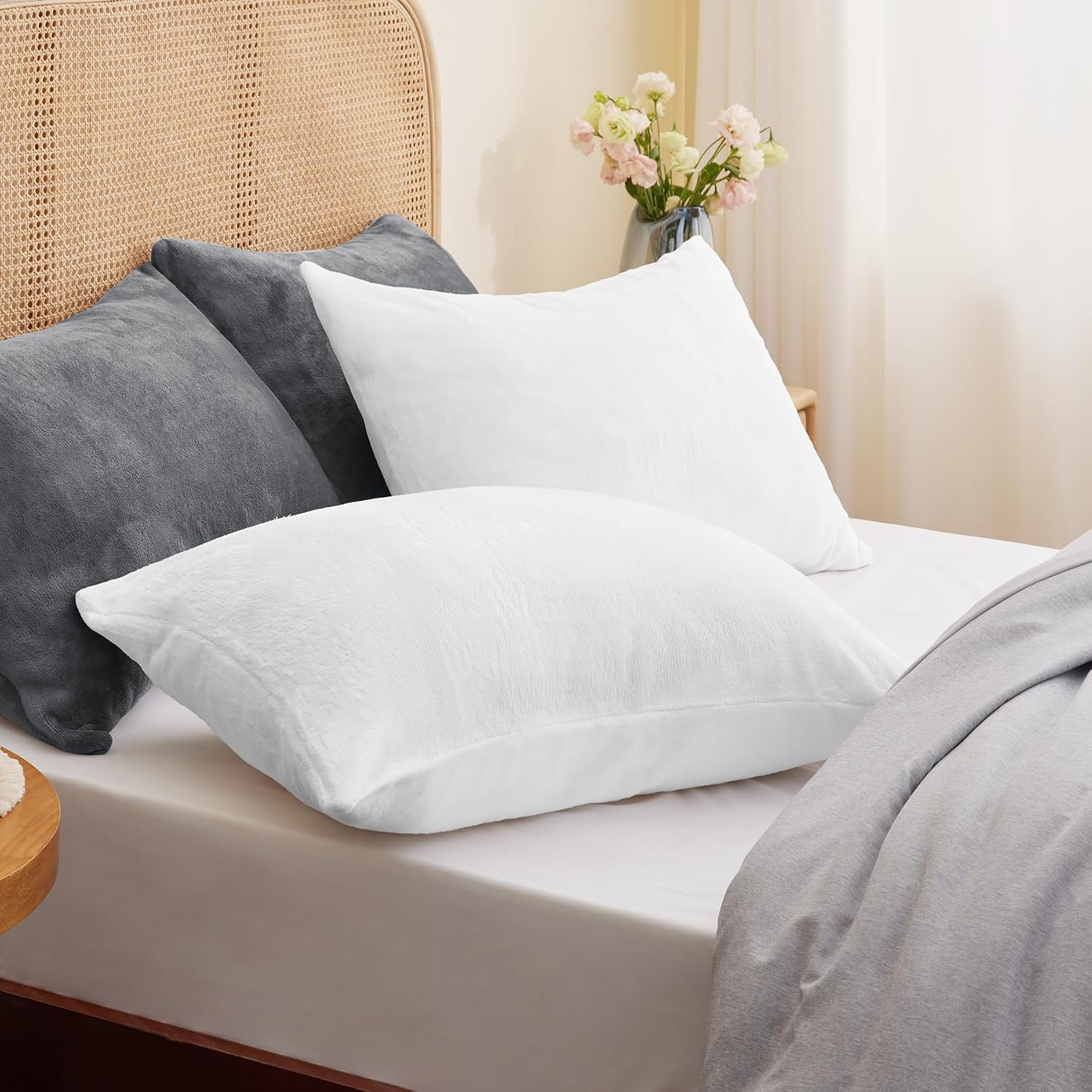 Detalle 2 de BEDELITE Flannel Pillowcases, Standard 20 x 26 Inches, Bright White, Set of 2
