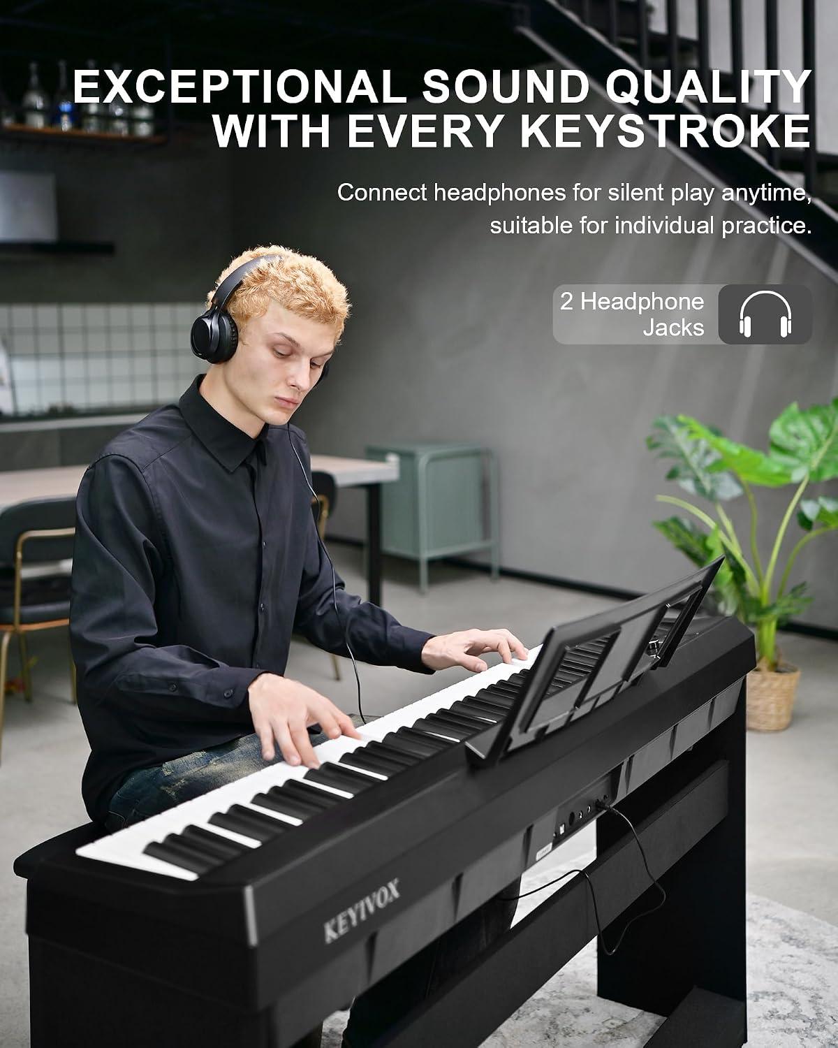 Detalle de KEYIVOX S-200 88-Key Weighted Digital Piano with Hammer Action and Triple Pedal