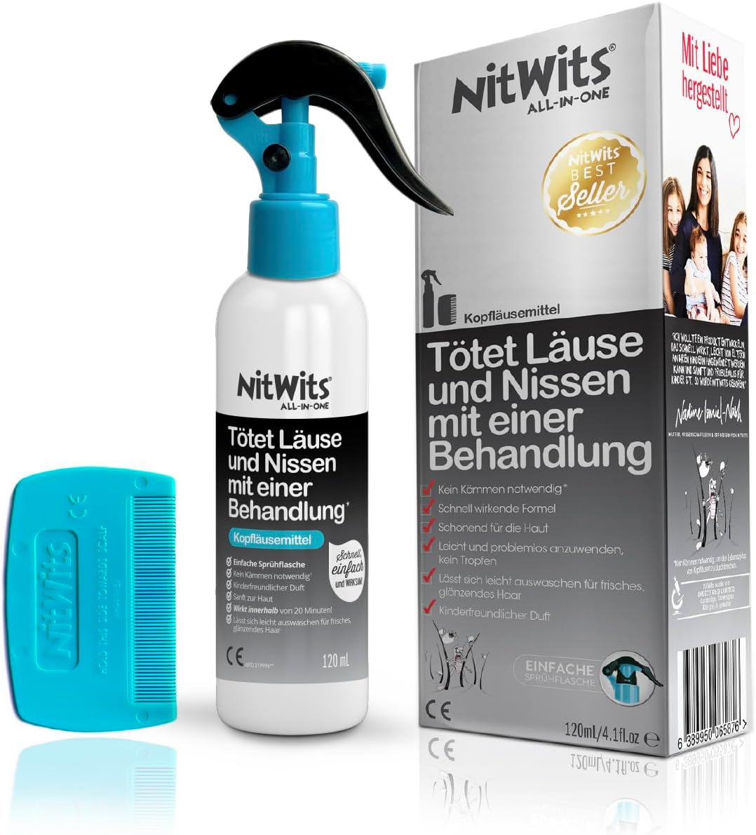 Detalle de NitWits All-In-One Läusespray – 120 ml mit Kamm gegen Kopfläuse (20 Min.)
