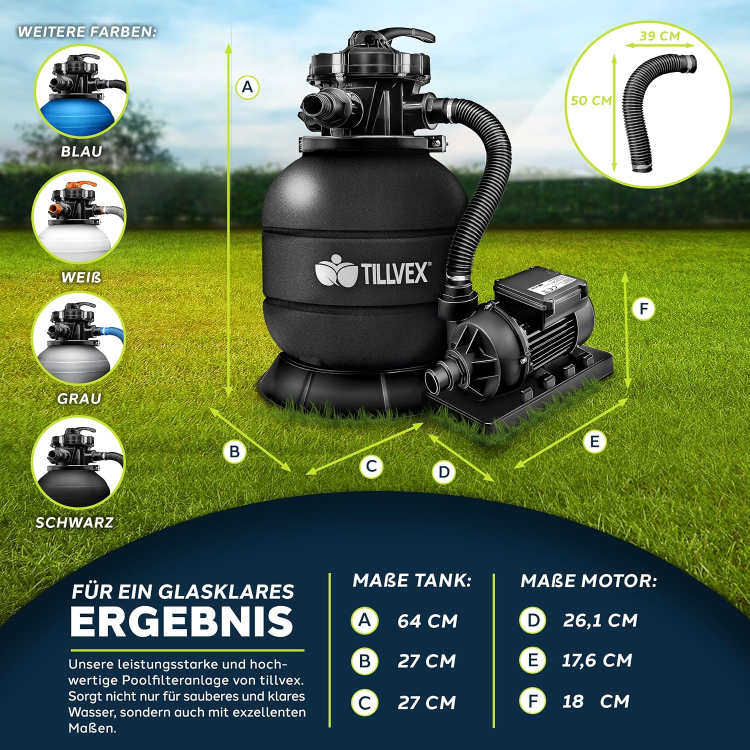 Detalle de tillvex TVSFT7900 zandfiltersysteem 7.900 l/u met 7-wegklep en filterballen
