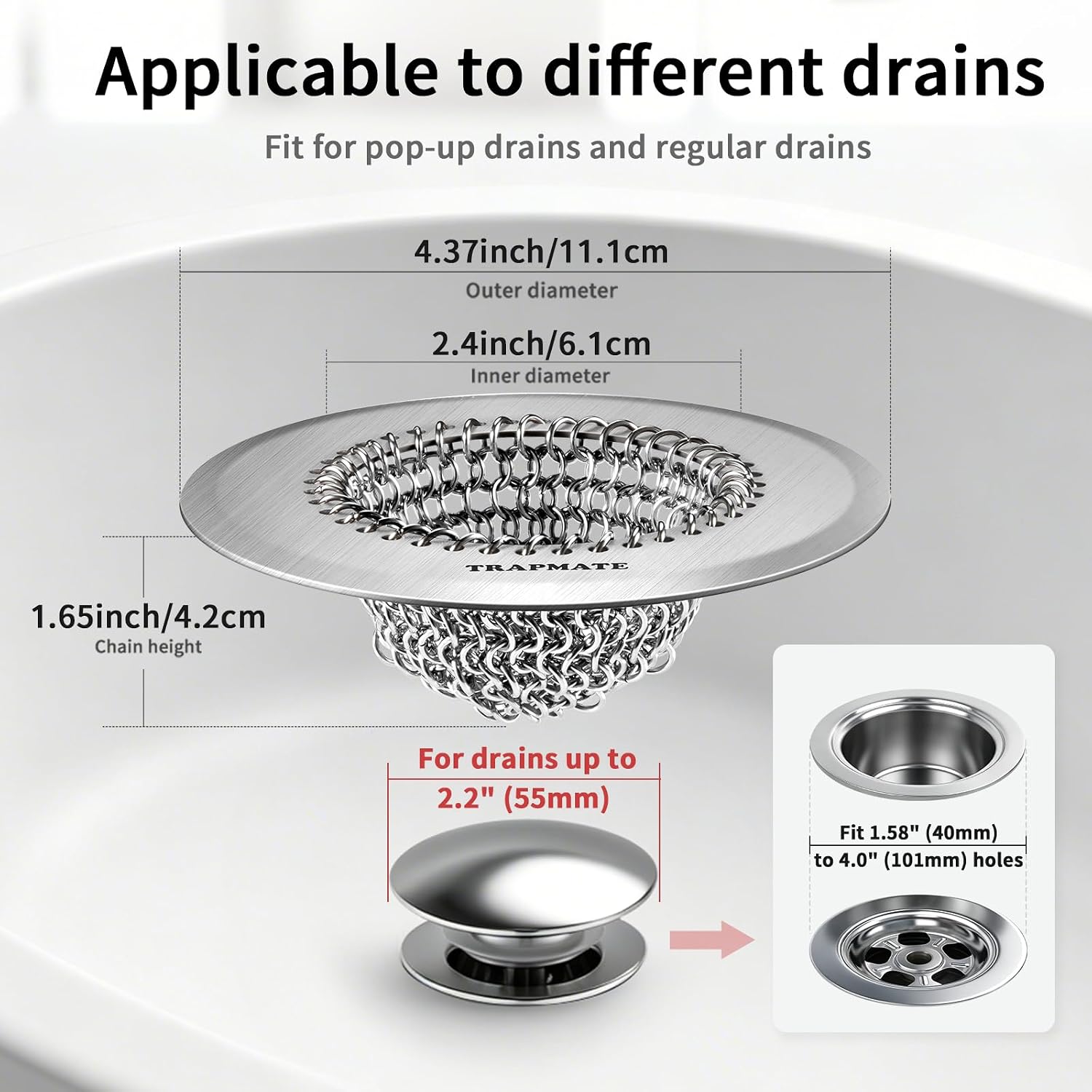 Thumbnail 3 de TRAPMATE XN002 Shower Drain Hair Catcher, 4.4-Inch Reversible Mesh Cover