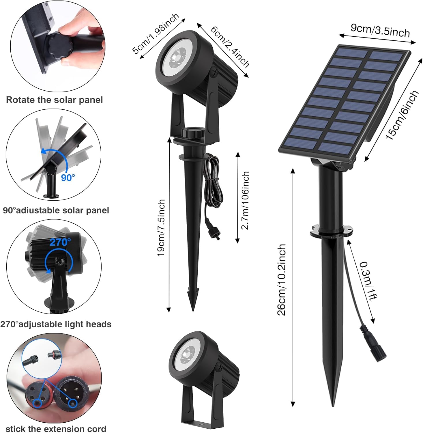 Thumbnail 5 de T-SUNUS Solar Landscape Spotlights 2 pack