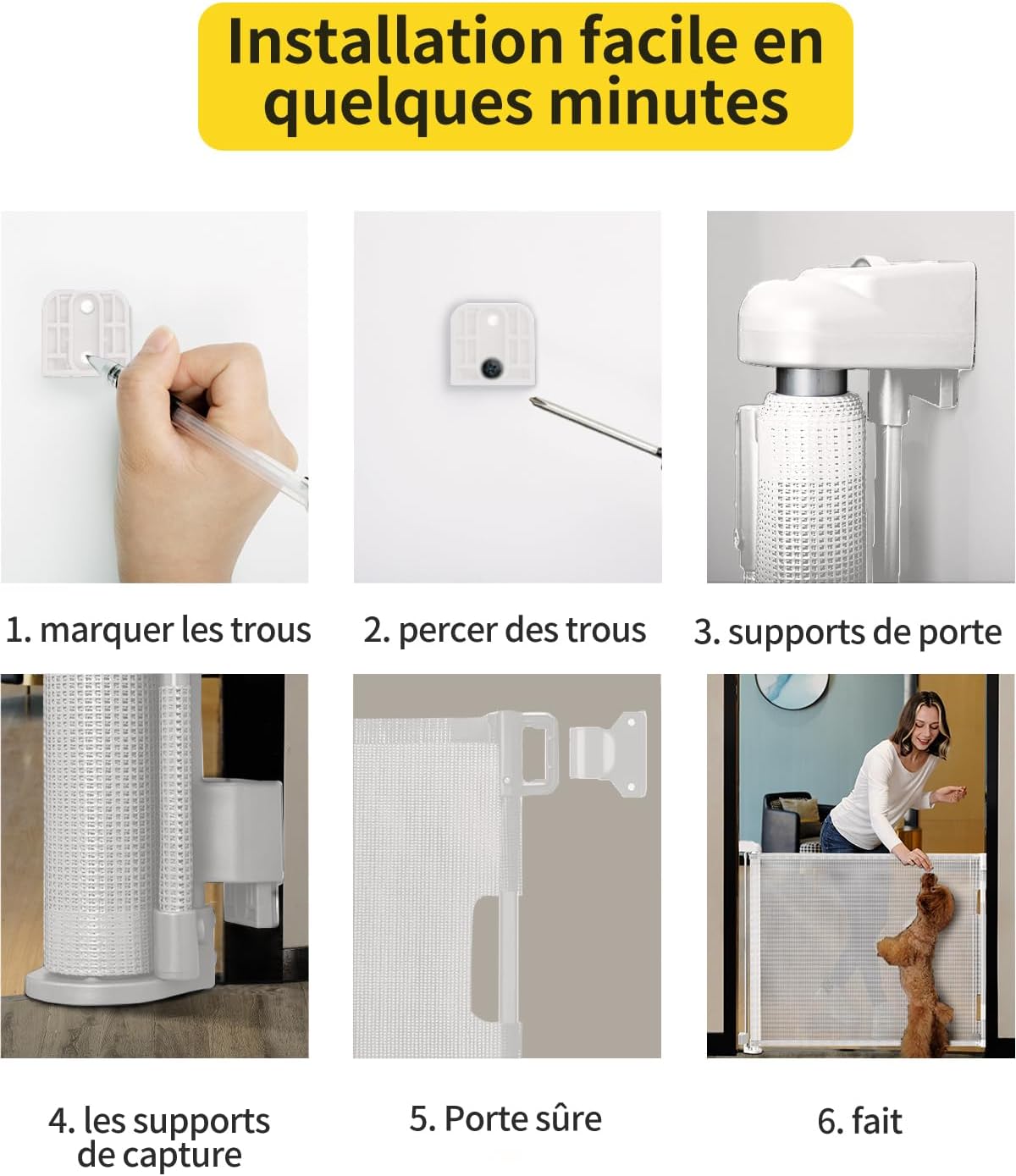 Thumbnail 4 de dearlomum Barrière de sécurité rétractable extensible 0–180 cm pour bébé et chiens (blanc)