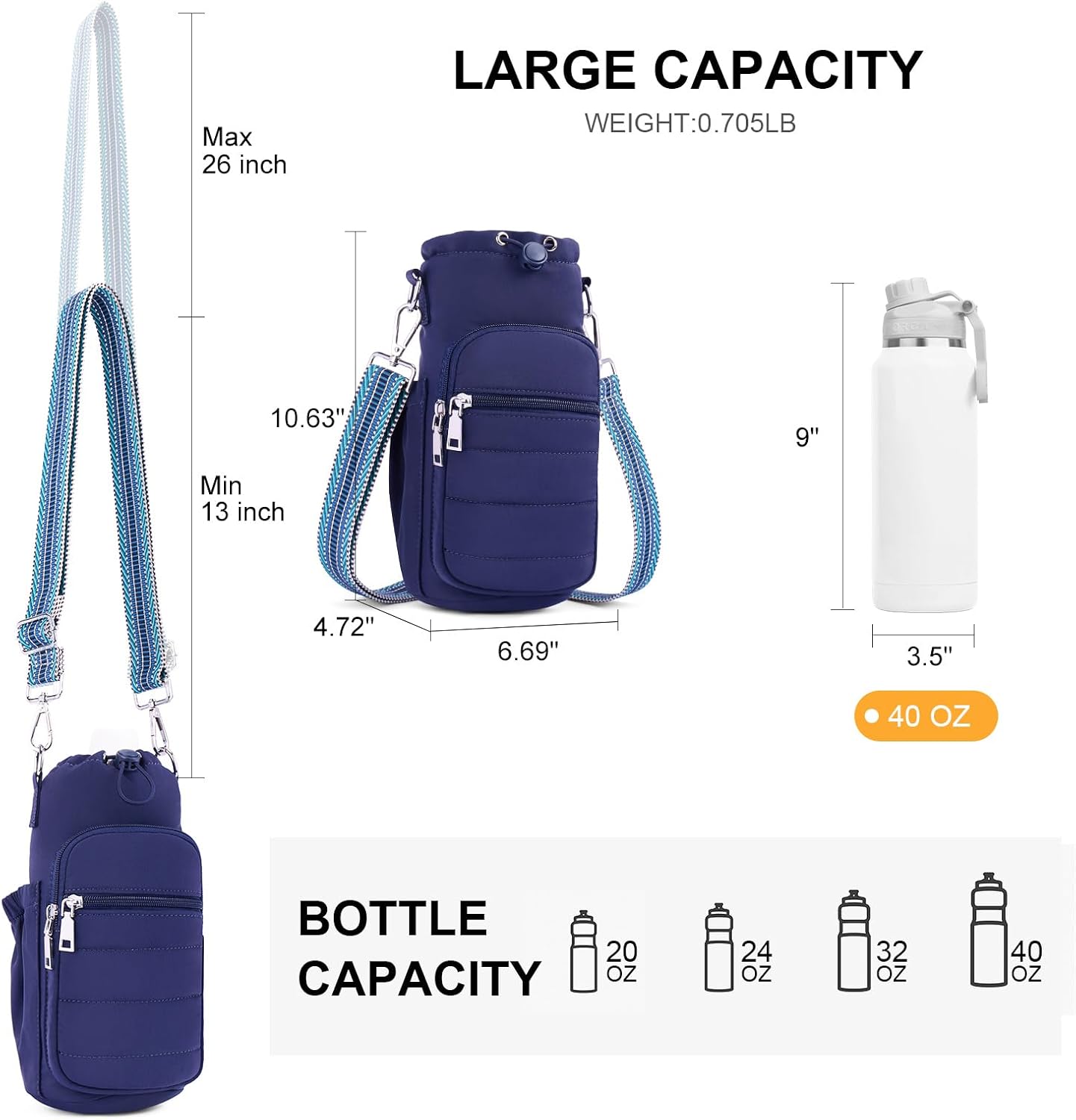 Detalle 1 de Lexiyat 40 oz Crossbody Water Bottle Bag, Insulated with Adjustable Strap