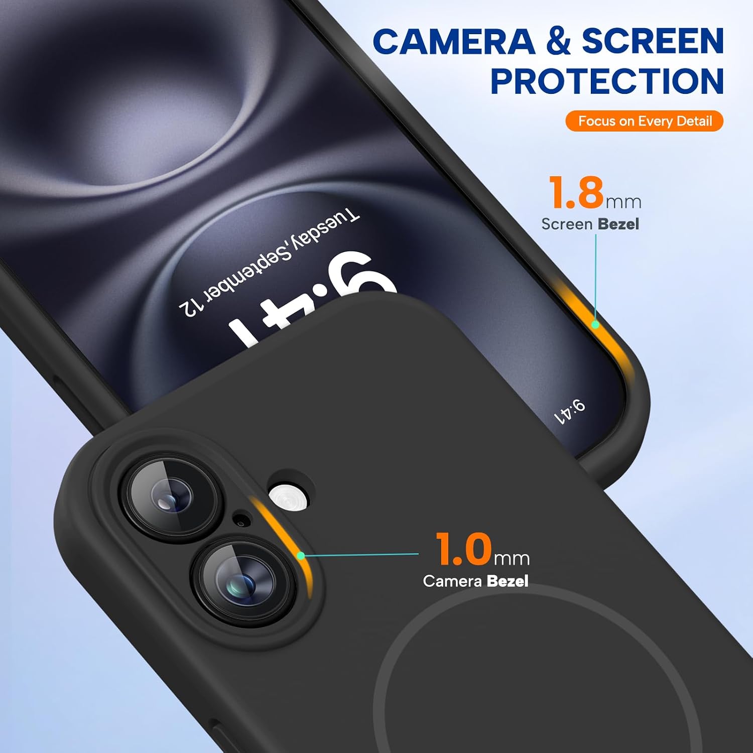 Thumbnail 4 de Miracase Liquid Silicone Case for iPhone 16 (MagSafe compatible) – Black