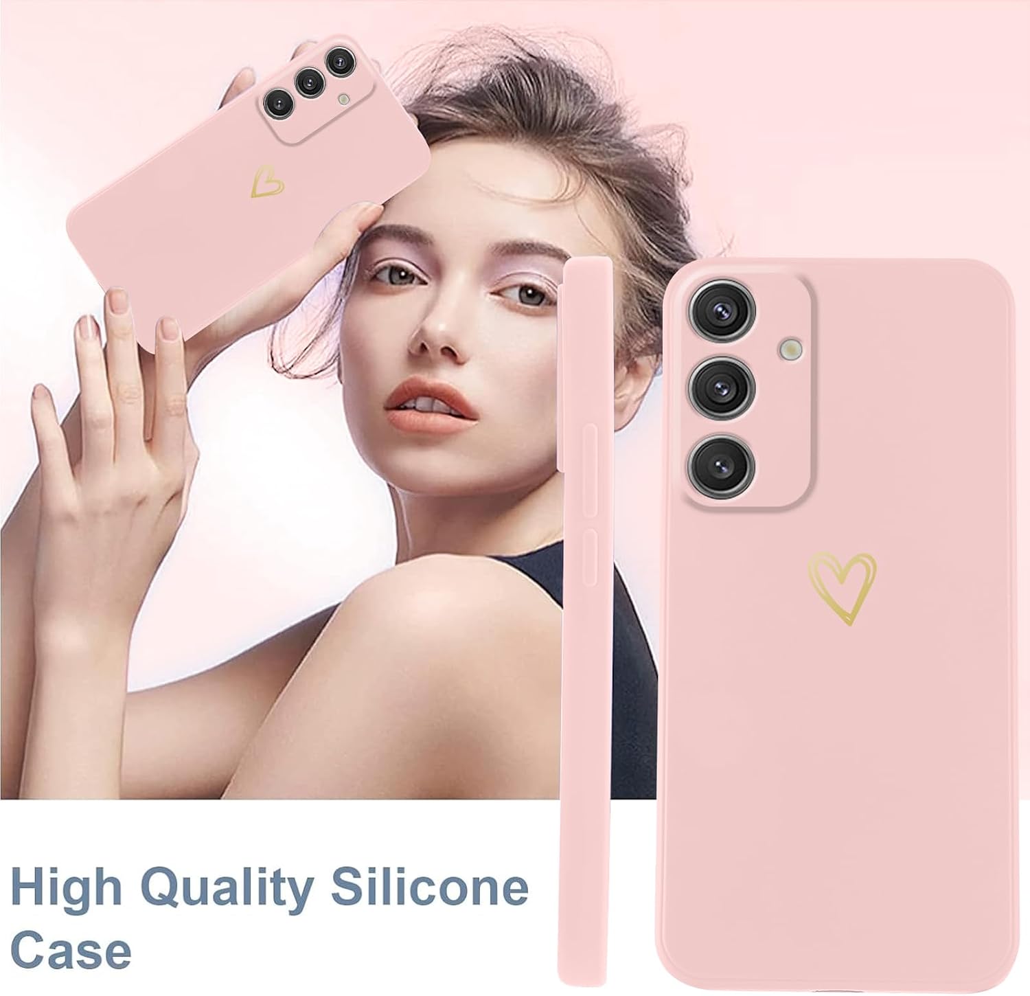 Thumbnail 6 de Oelrstfe Cover con Cordino per Samsung Galaxy A55 – Custodia silicone morbida con motivo cuore e catenella regolabile
