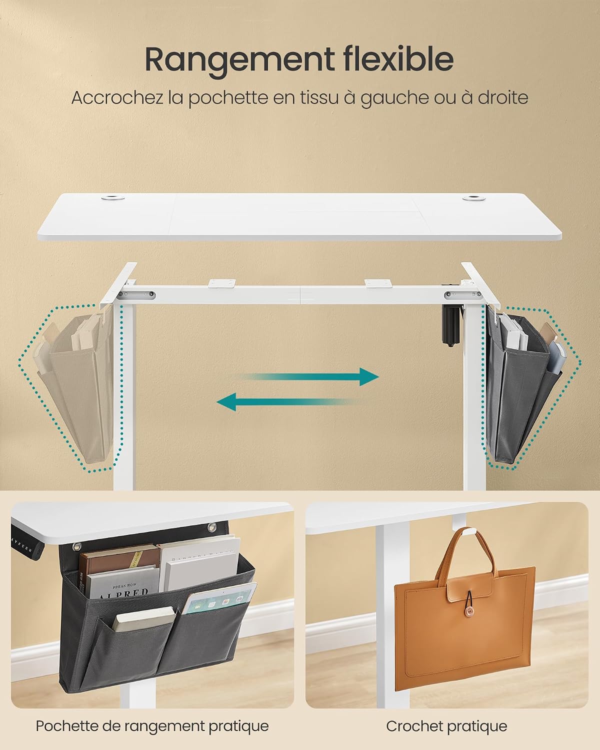 Detalle de SONGMICS LSD132W01 elektrisch zit-sta-bureau, 120 x 60 cm, wit
