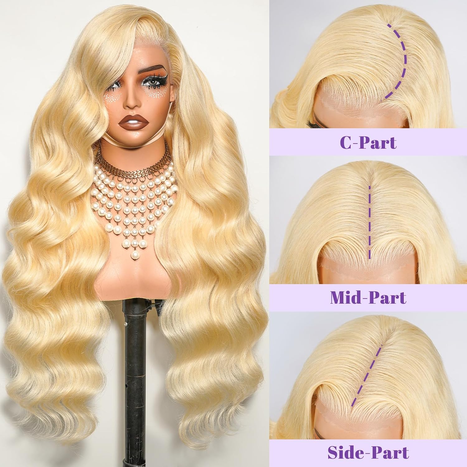 Thumbnail 1 de NBRUW 613 13x6 Lace Front Wig Human Hair 200 Density 30 Inch Body Wave Blonde Wig