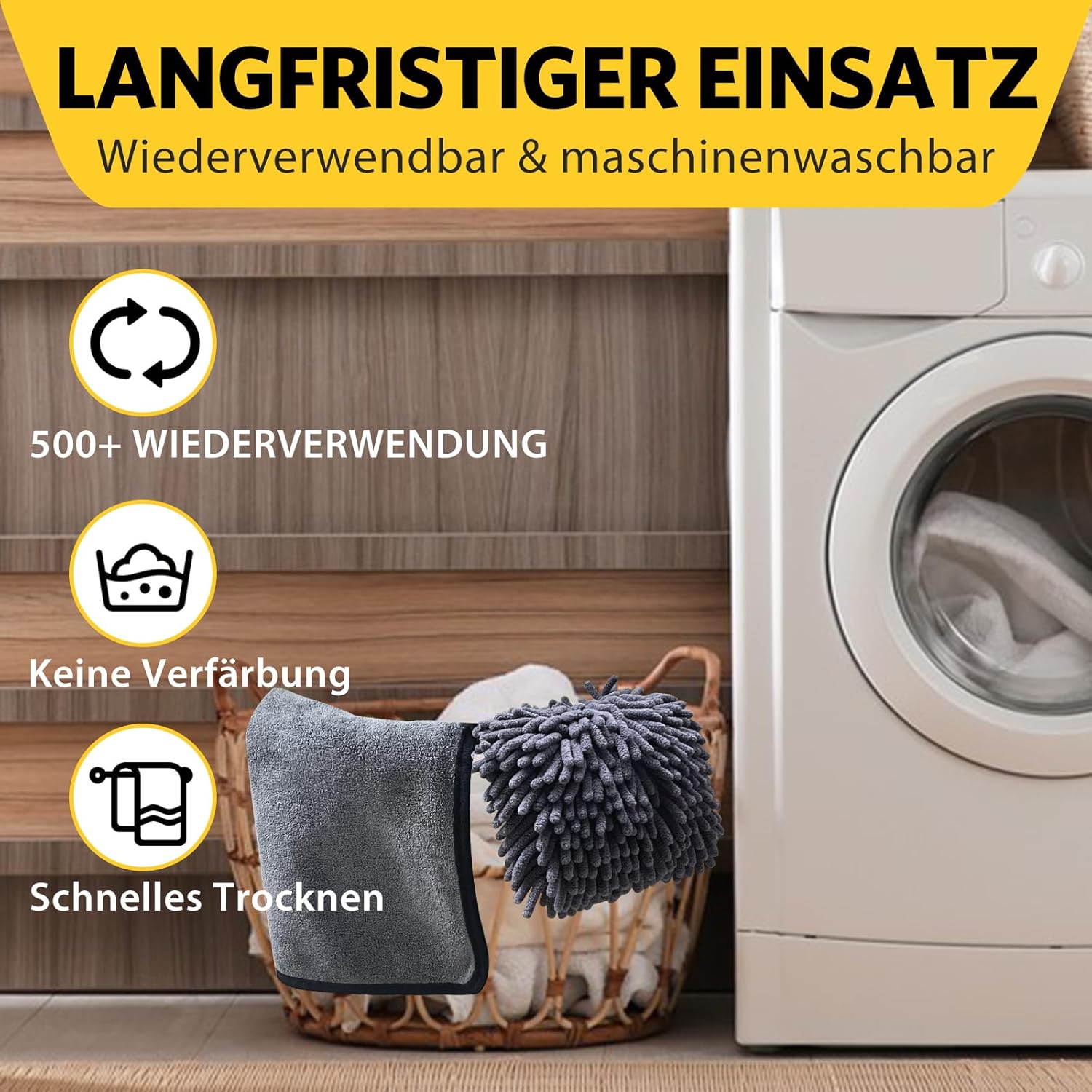 Detalle de KEYAYE Autopflege-Set mit 3 Mikrofasertüchern & 2 Mikrofaser-Waschhandschuhen (600 GSM, 40x30 cm)