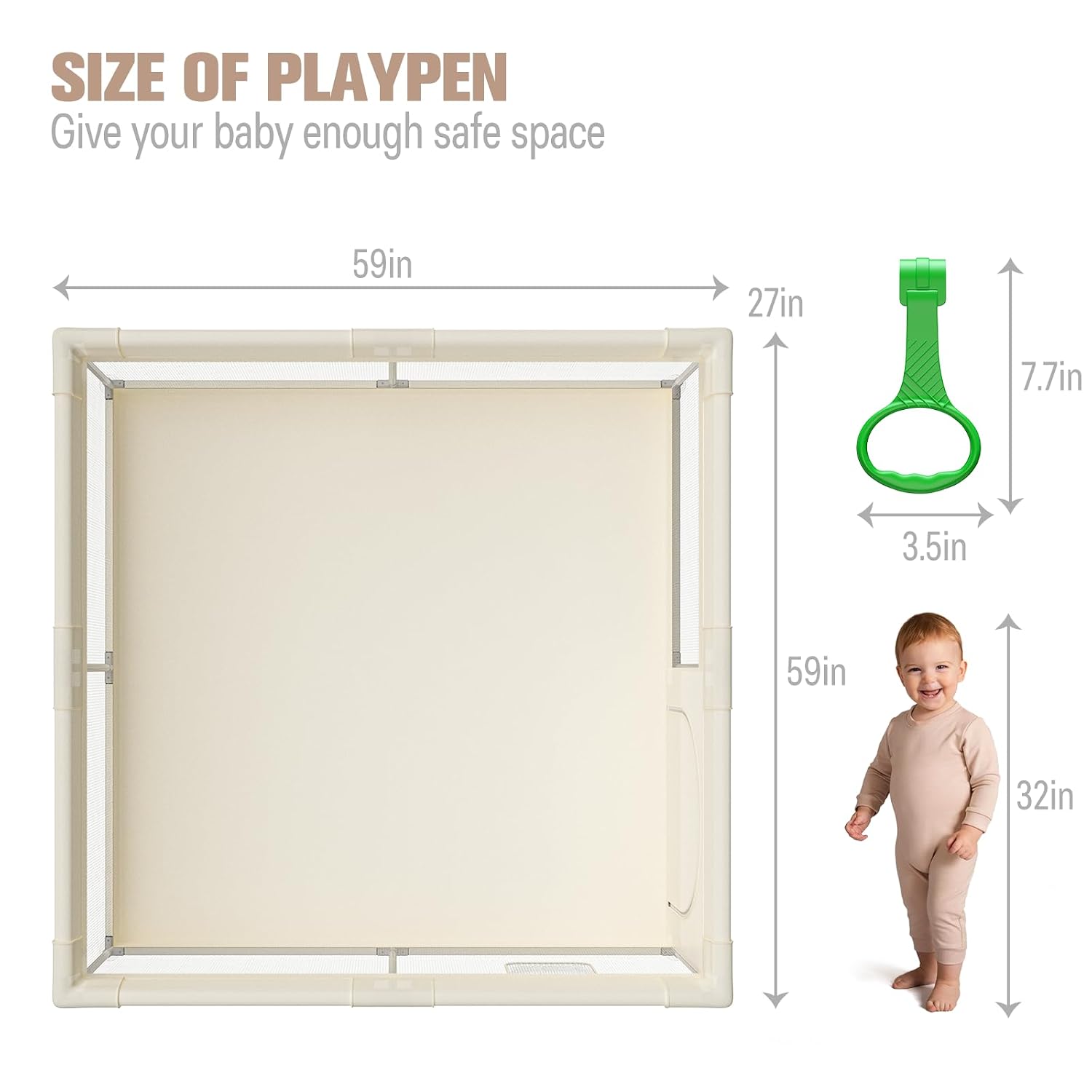 Detalle 2 de ZEEBABA 59 x 59 in Baby Playpen, Beige, Tool-Free Assembly