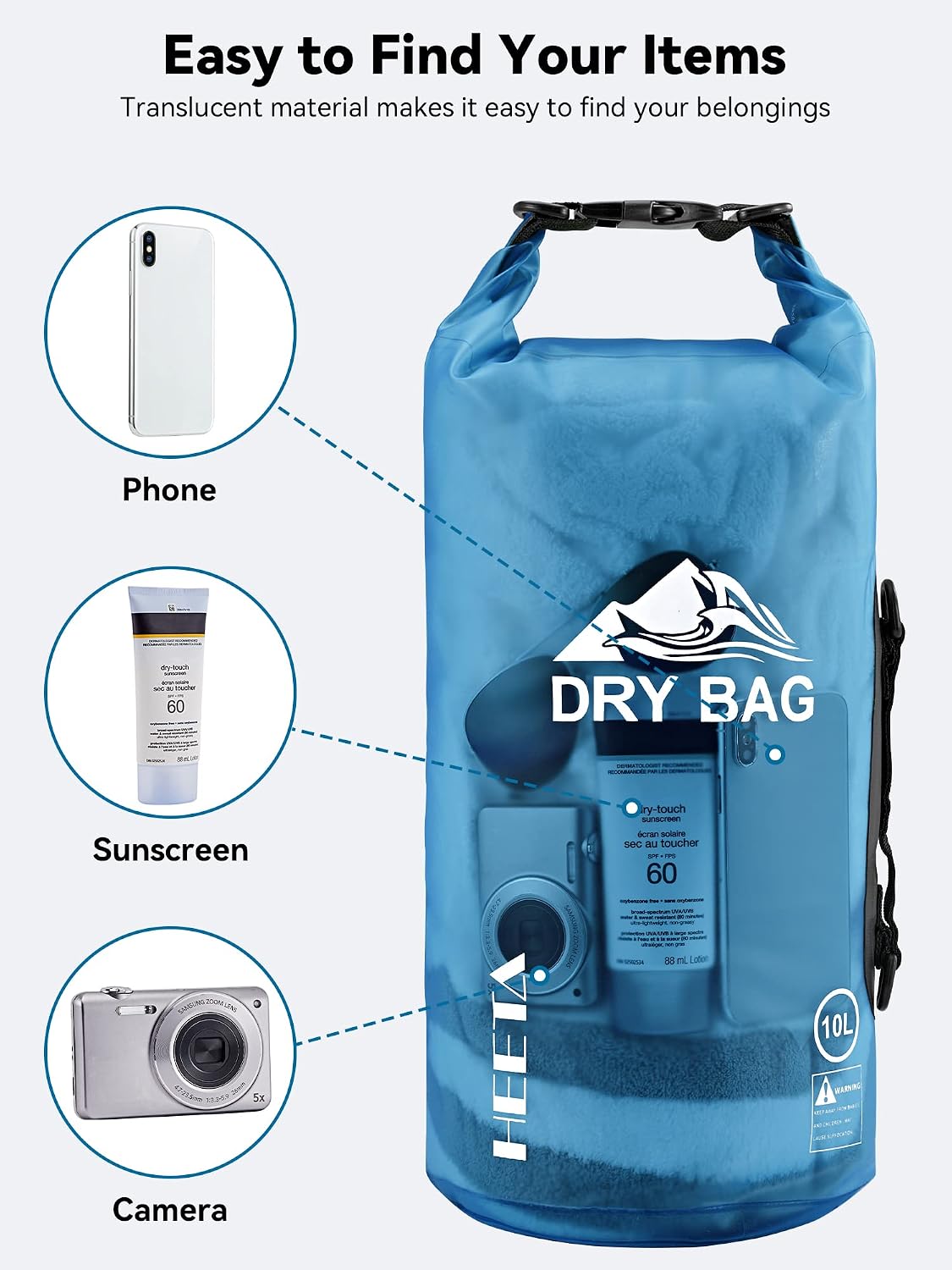 Thumbnail 6 de HEETA Dry Bag Waterproof 5L with Phone Case: Lightweight, Roll-Top Dry Storage for Water Sports