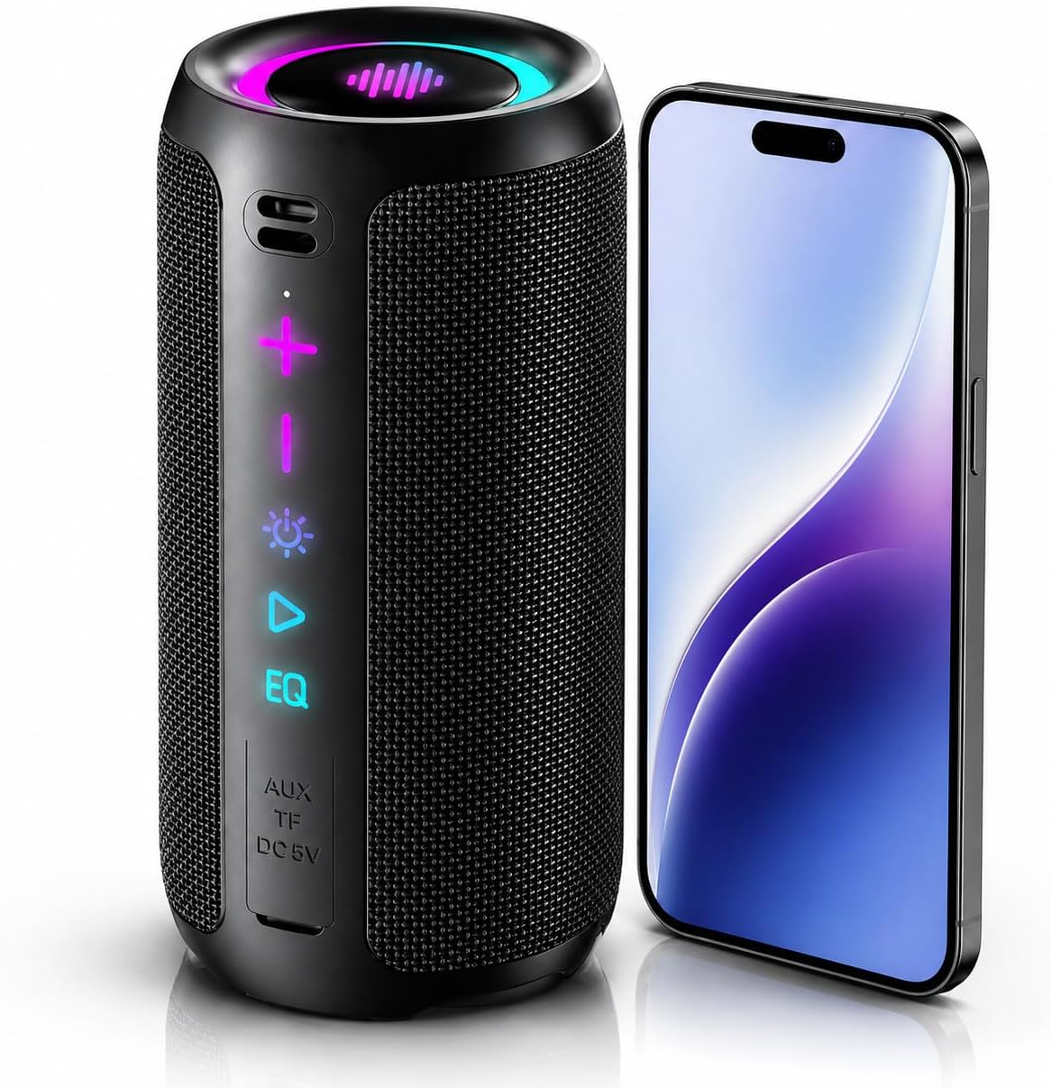 Detalle de TIMU Portable Bluetooth Speaker: Powerful Sound with 24H Battery, IPX7 Waterproof