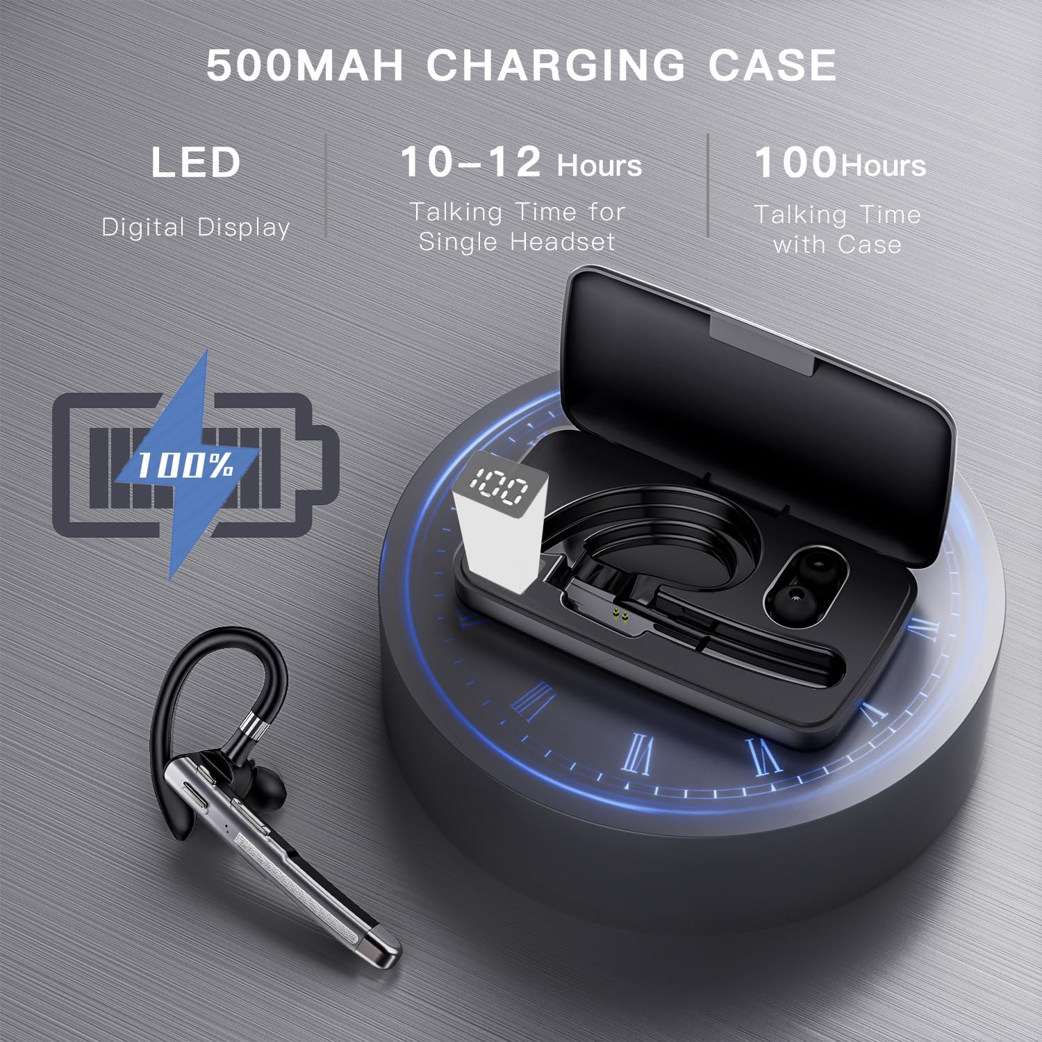 Detalle de Xoruezls Bluetooth Headset V6.1: 100-Hour Single-Ear Wireless Earbud with CVC8.0 Noise Cancellation