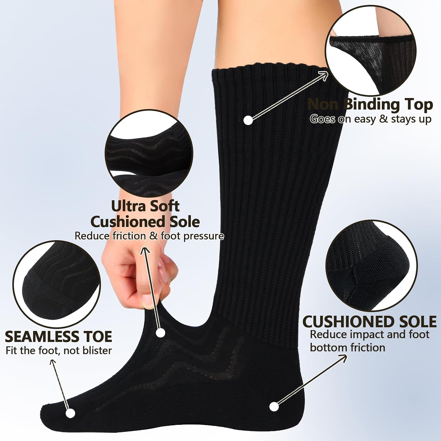 Detalle 2 de +MD Bamboo Viscose Diabetic Crew Socks with Seamless Toe and Cushioned Soles