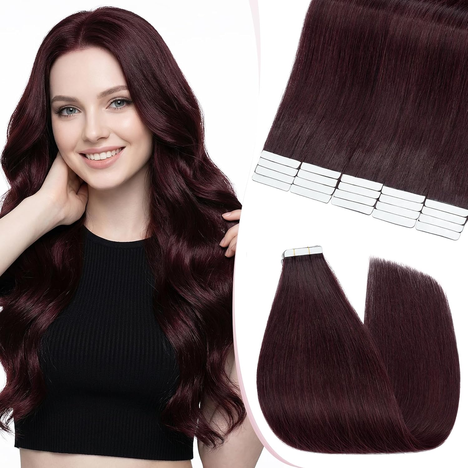 SEGO Extension Cheveux Adhésive Naturel Lisse Léger 20 Pièces 50 cm – Bande Blanche