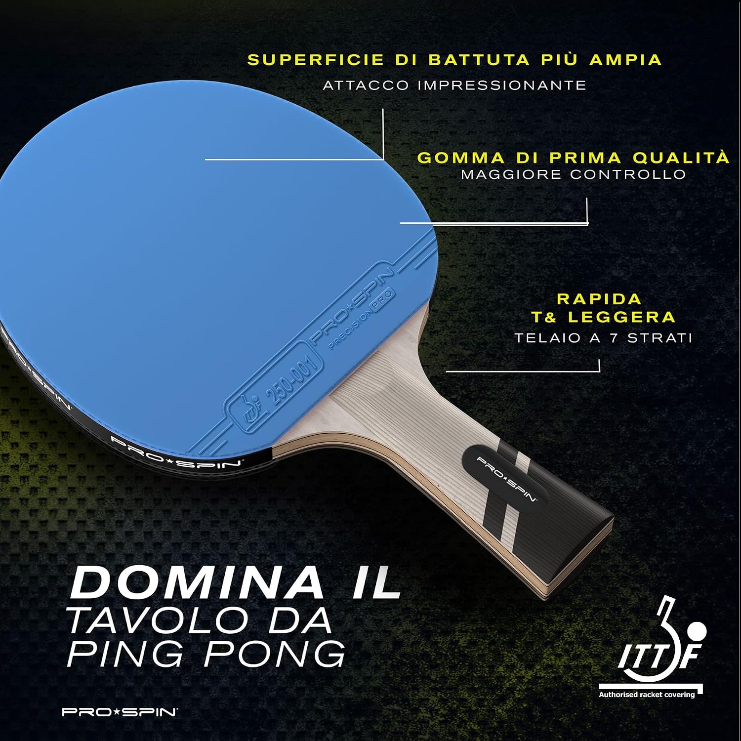 Detalle 2 de PRO-SPIN Racchetta ping pong in fibra di carbonio 7 strati