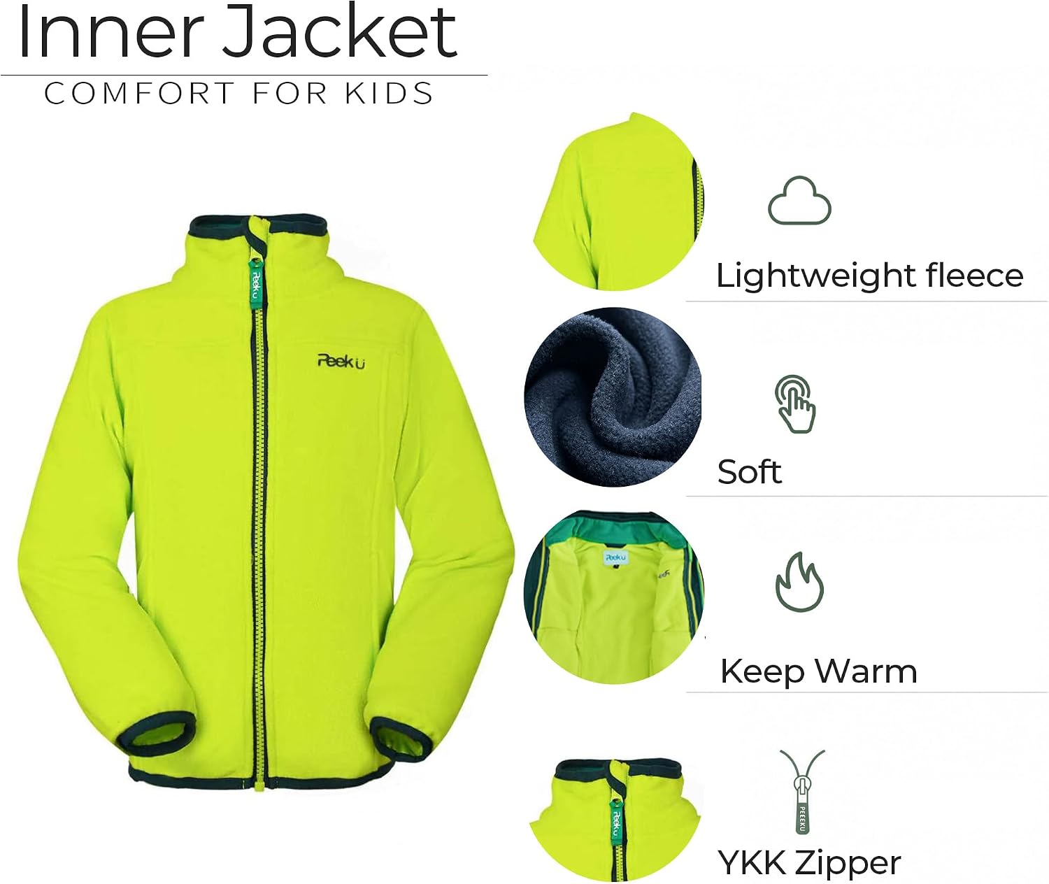 Detalle 2 de PEEKU Kids 3-in-1 Jacket with Detachable Fleece, Water-Resistant Shell