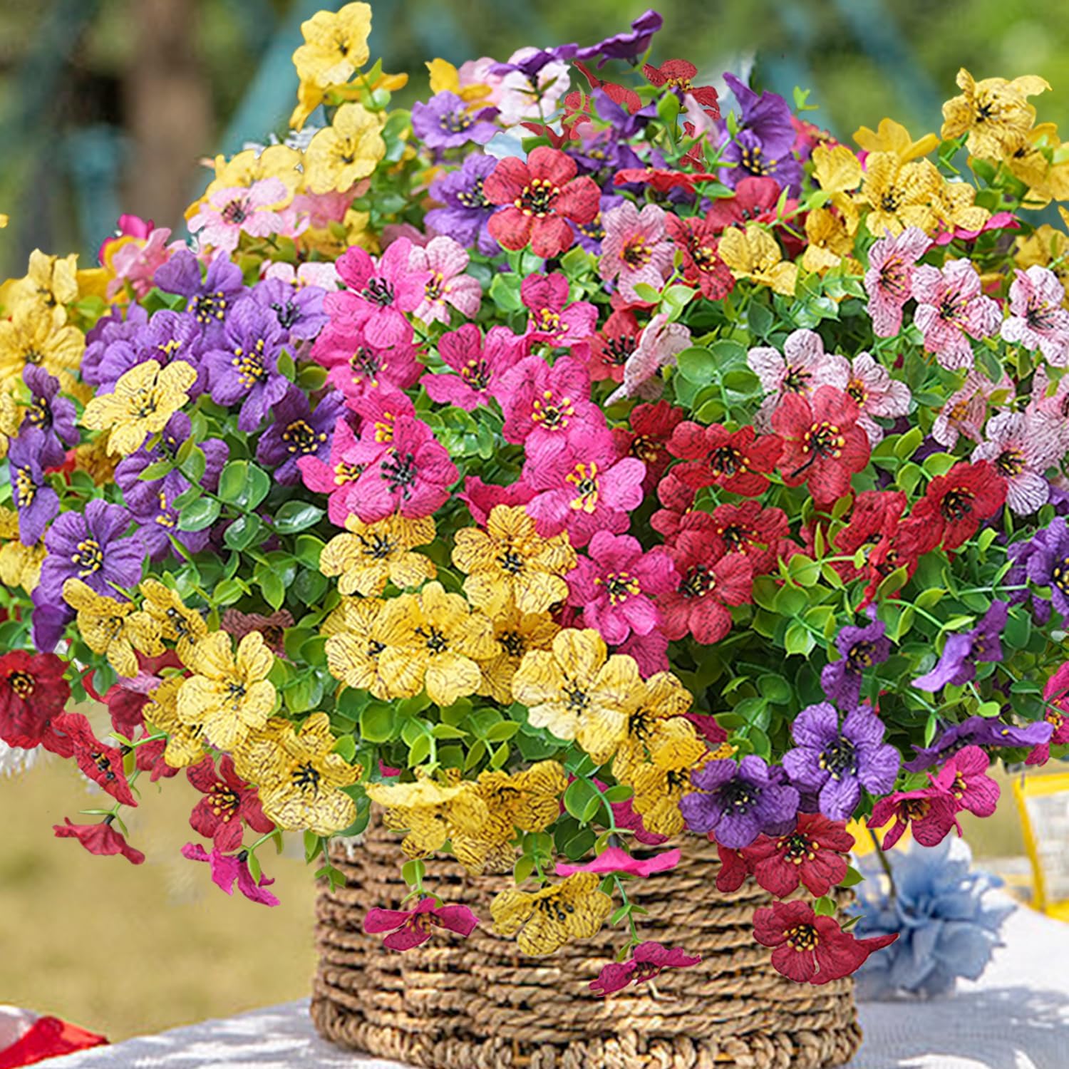 Thumbnail 3 de trytuny Artificial Flowers for Outdoor: UV-Resistant Faux Silk Plants (20, Yellow / Purple / Rosy Pink / Red) for Porch, Patio, and Window Boxes